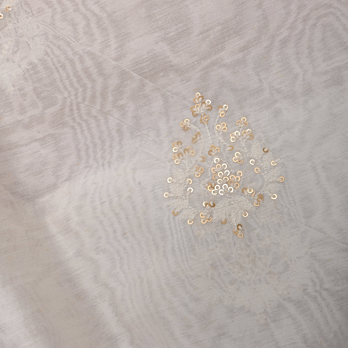 White Gold Sequin Booti Chanderi Fabric