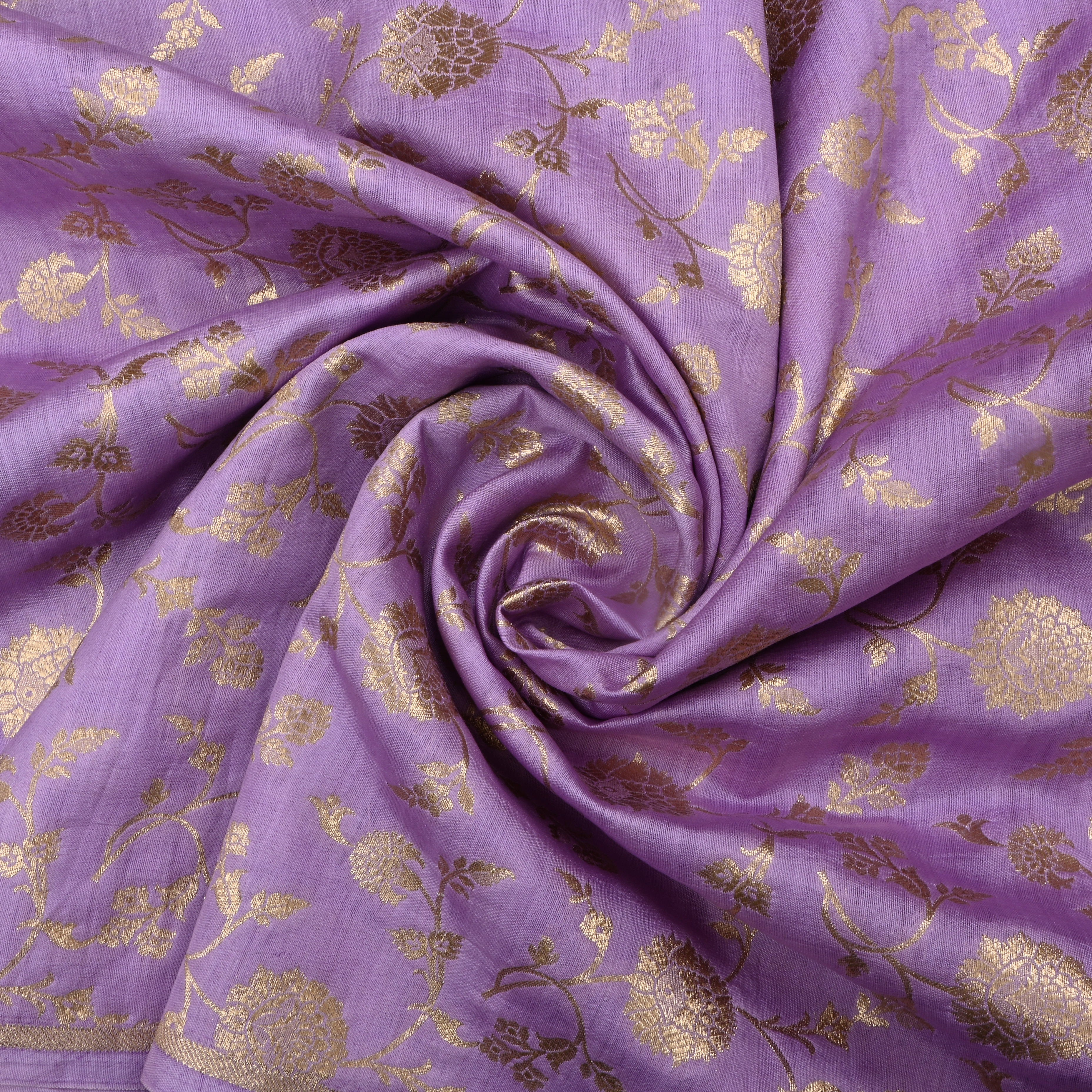 Lavender Jamawar Silk Fabric With Floral Jaal