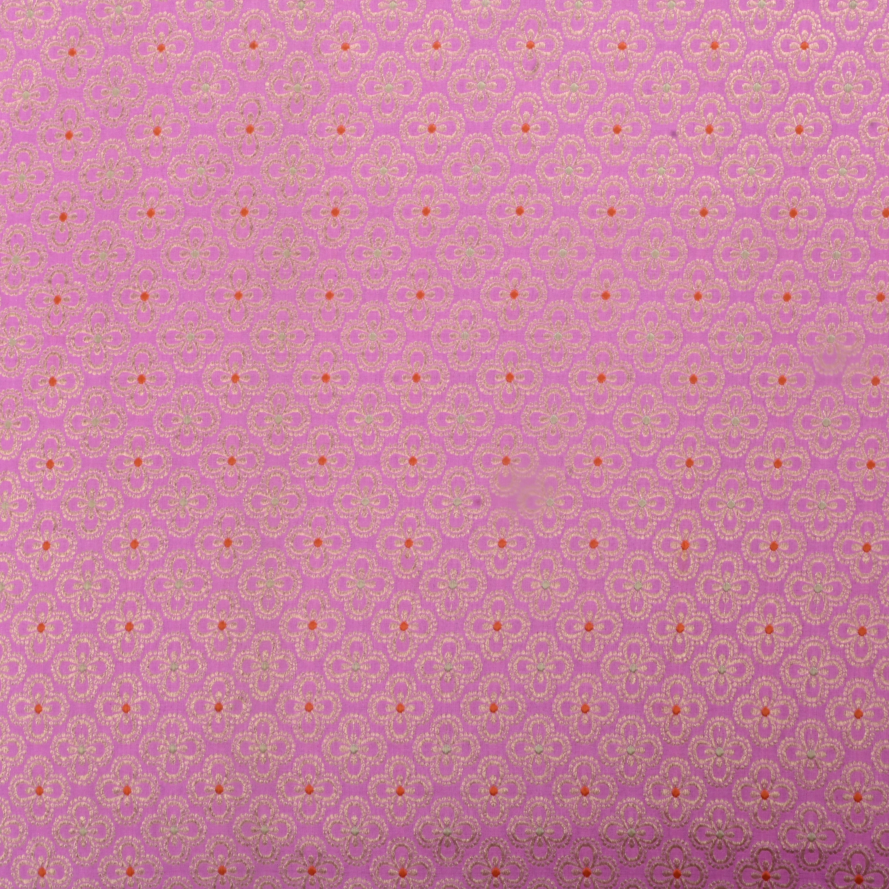 Lavender Pink Jamawar Silk Fabric With Floral Motifs