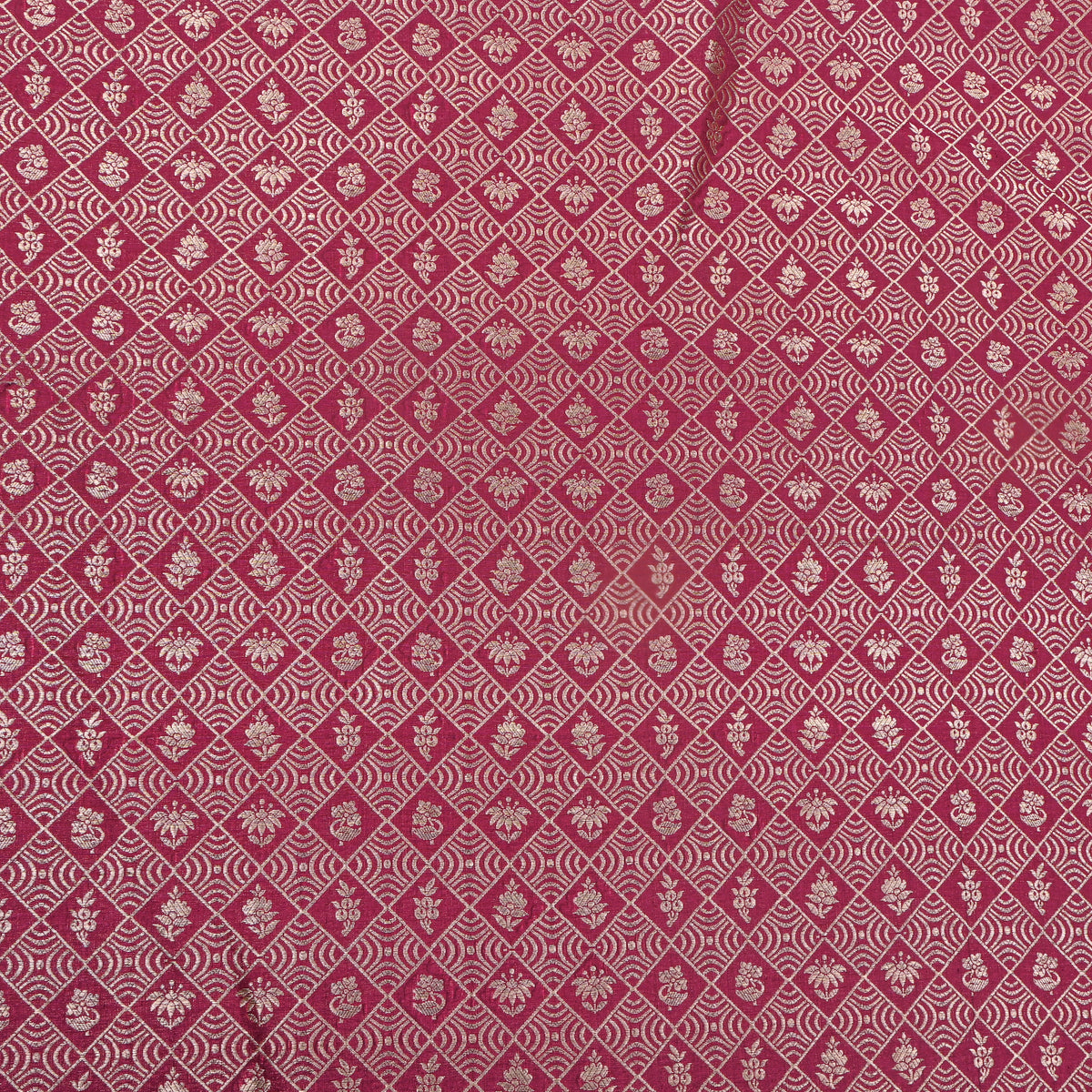 Megenta Gold Zari Checked Jamawar Silk Fabric