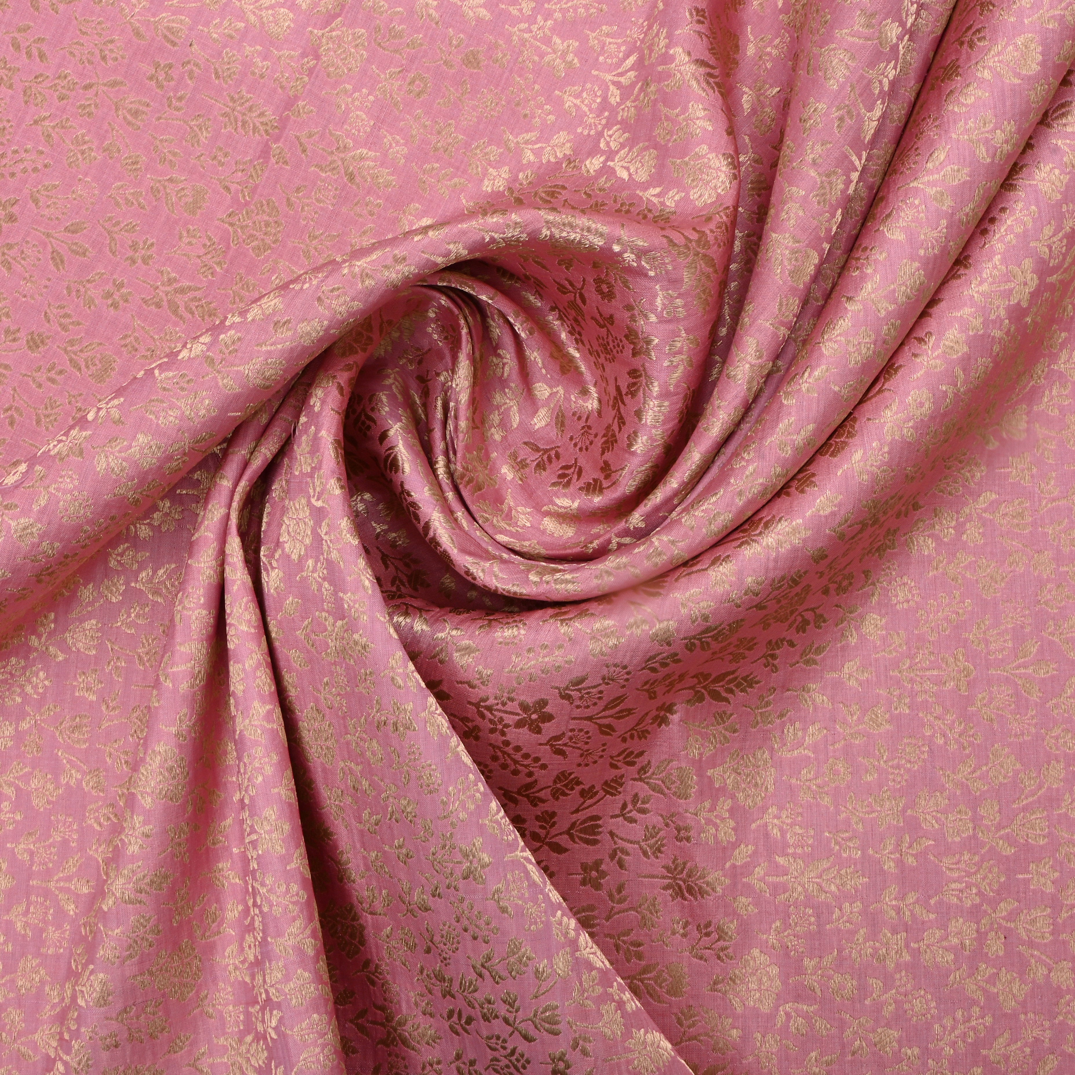 Dusty Pink Jamawar Silk Fabric With Floral Jaal