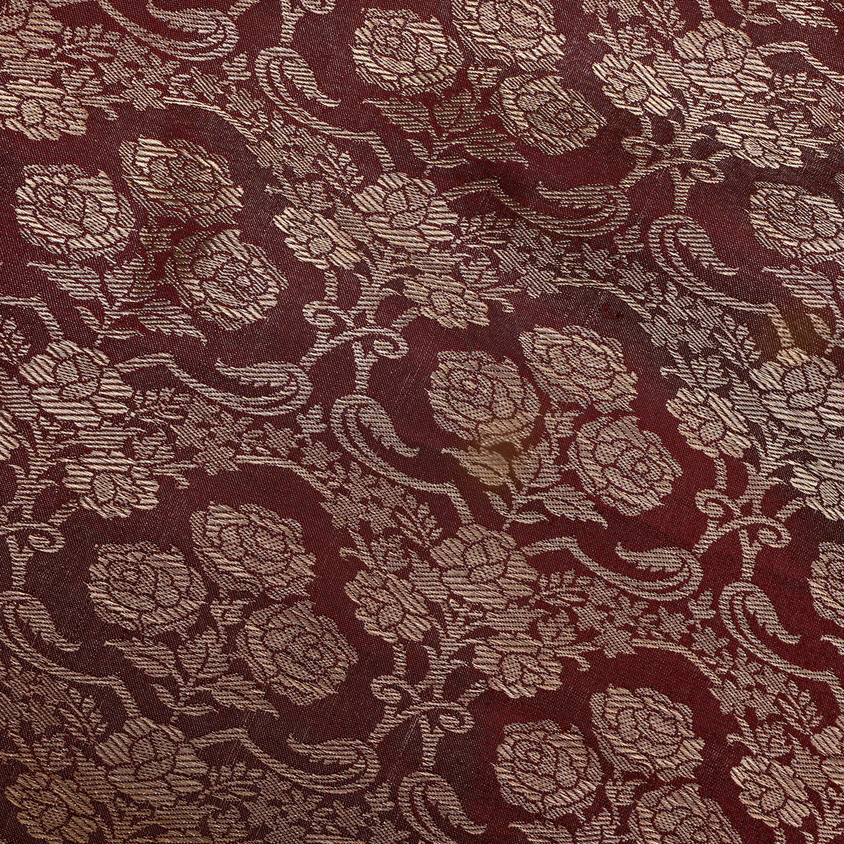 Rust Brown Antique Gold Zari Brocade Jamawar Silk Fabric