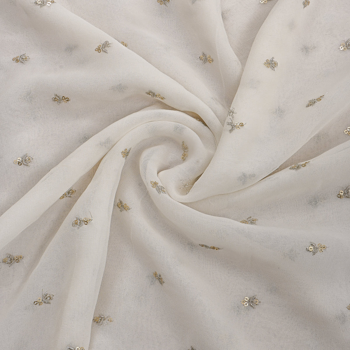 Bone White Gold Sequin Butti Georgette Fabric