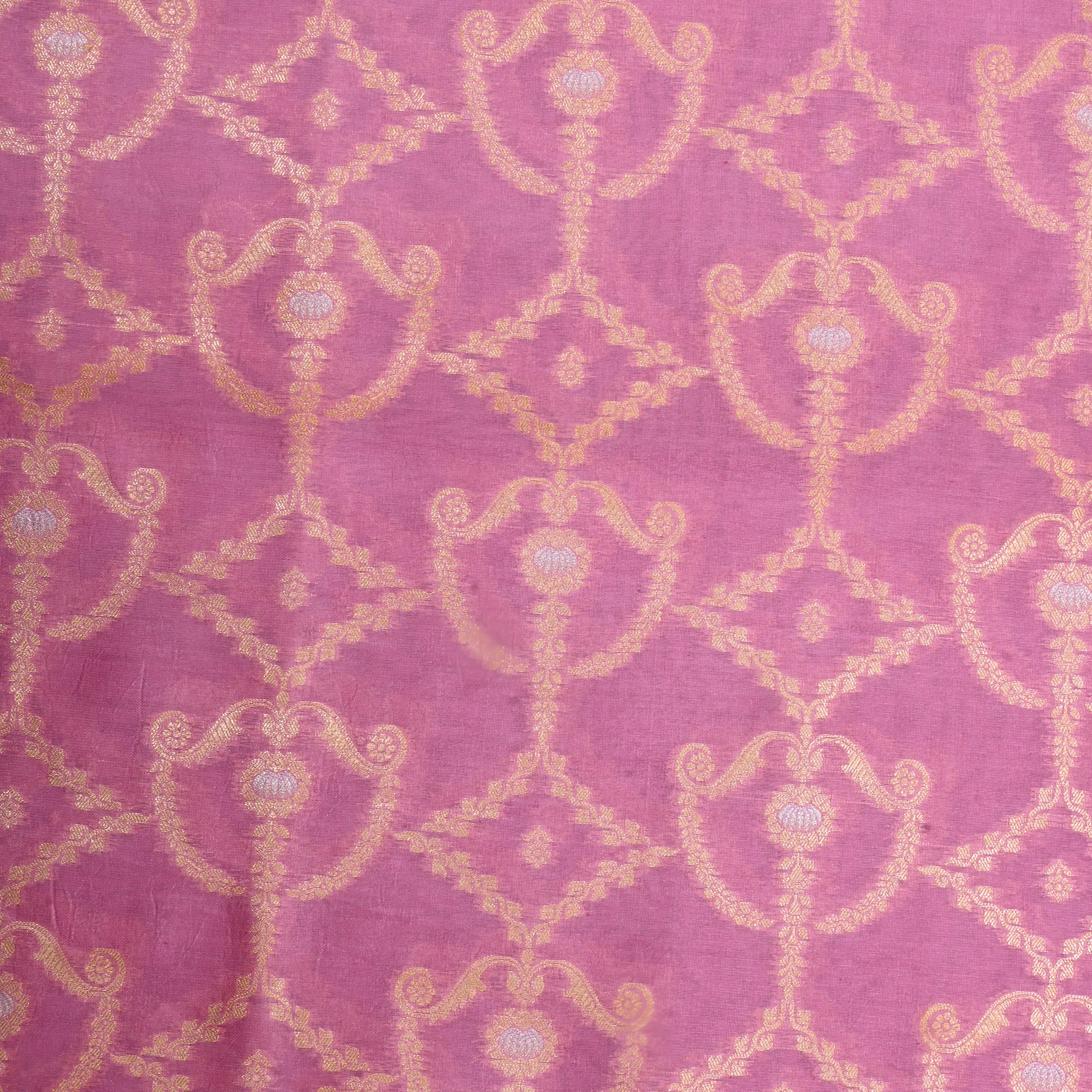 Baker Miller Pink Jamawar Silk Fabric With Woven Patterns