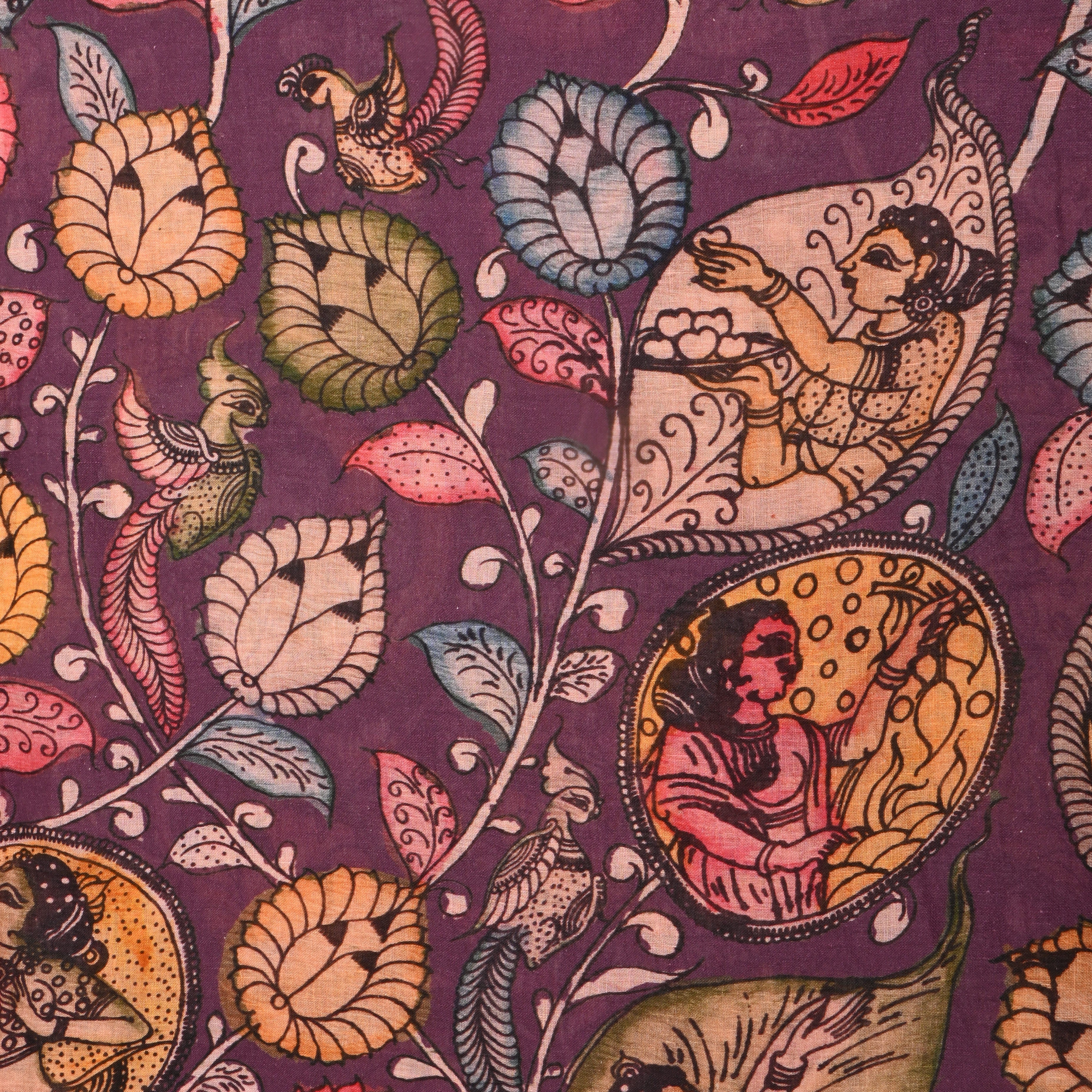 Plum Purple Floral Printed Linen Fabric