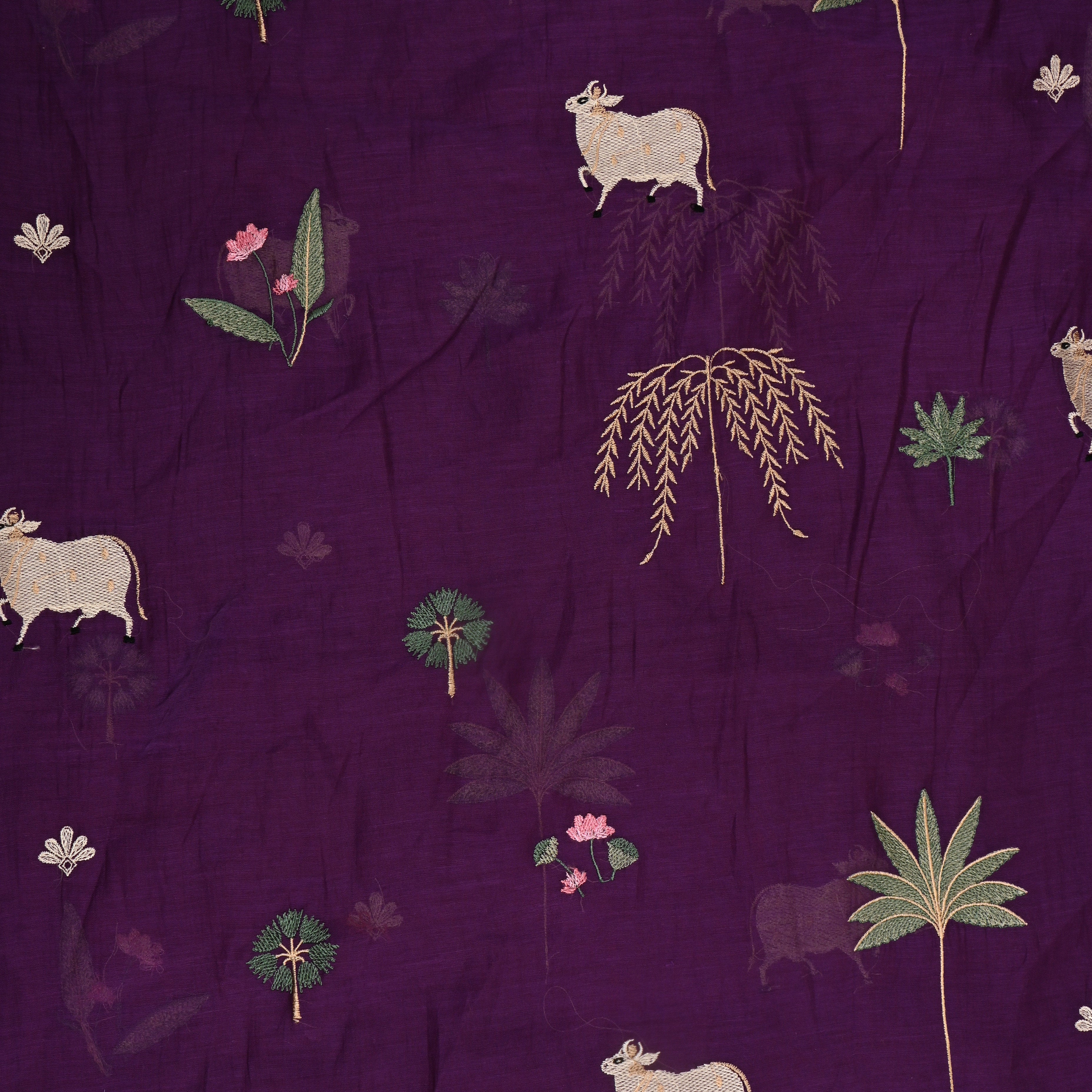 Deep Violet Embroidered Chanderi Fabric