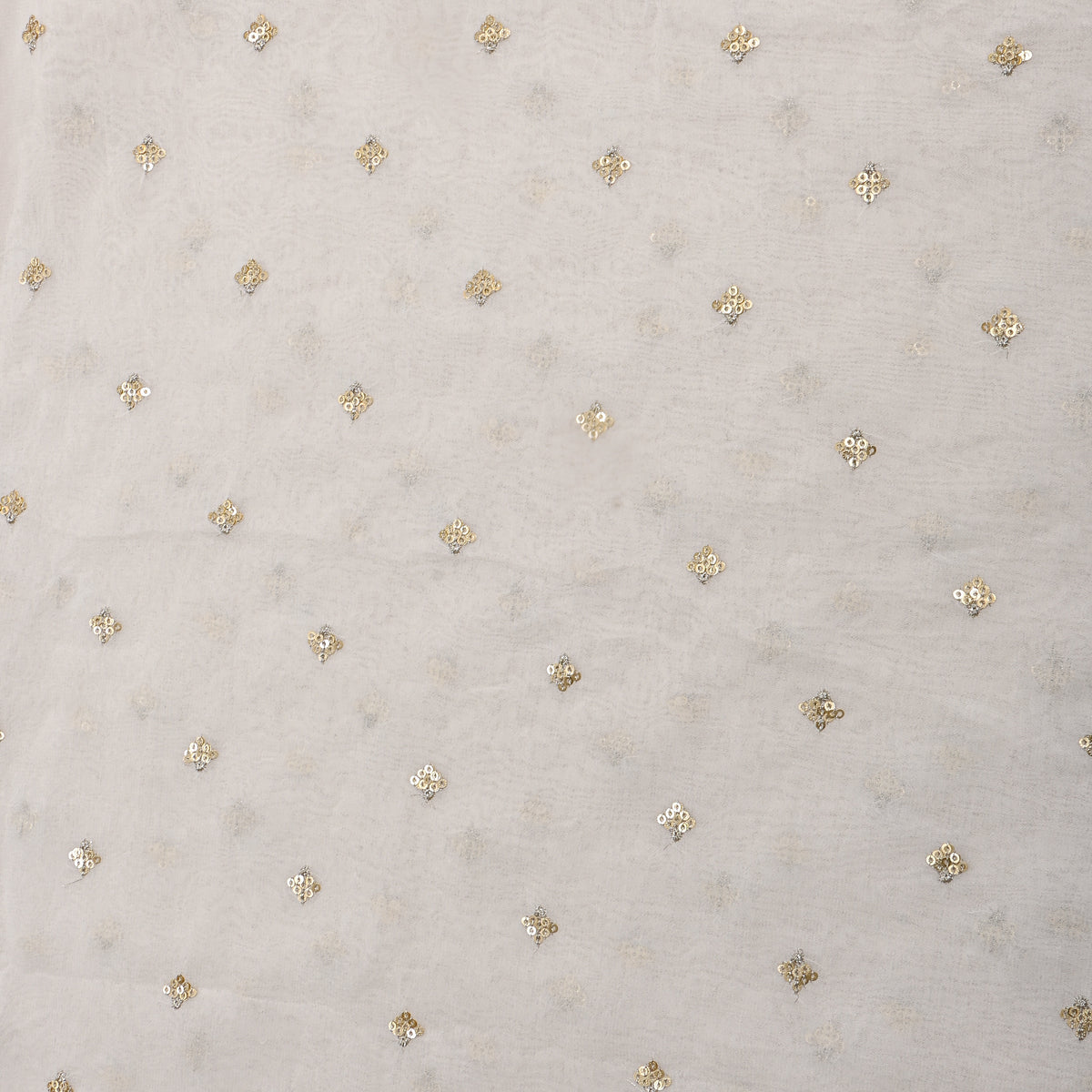 Pearl White Gold Sequin Butti Georgette Fabric