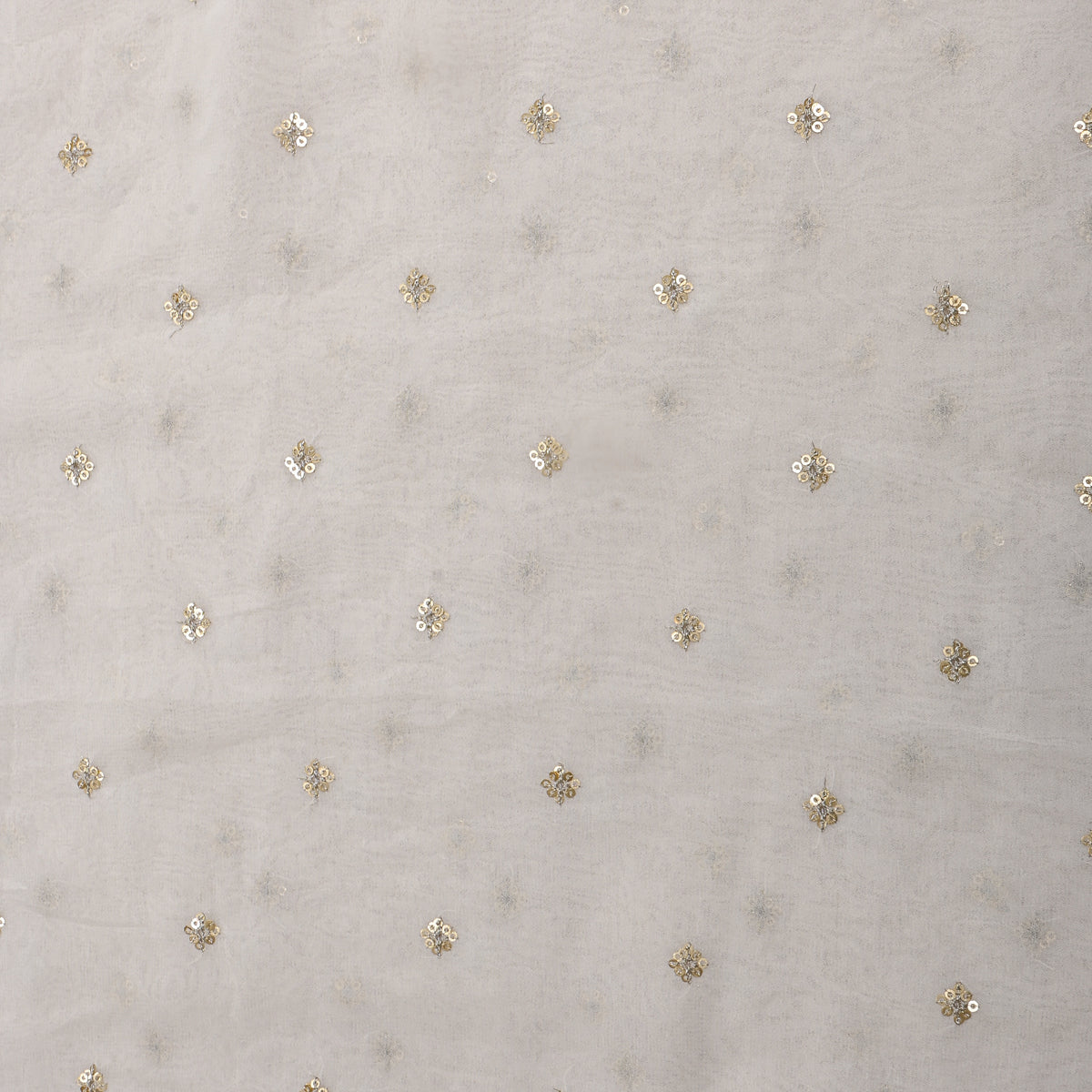 Cotton White Gold Sequin Butti Georgette Fabric