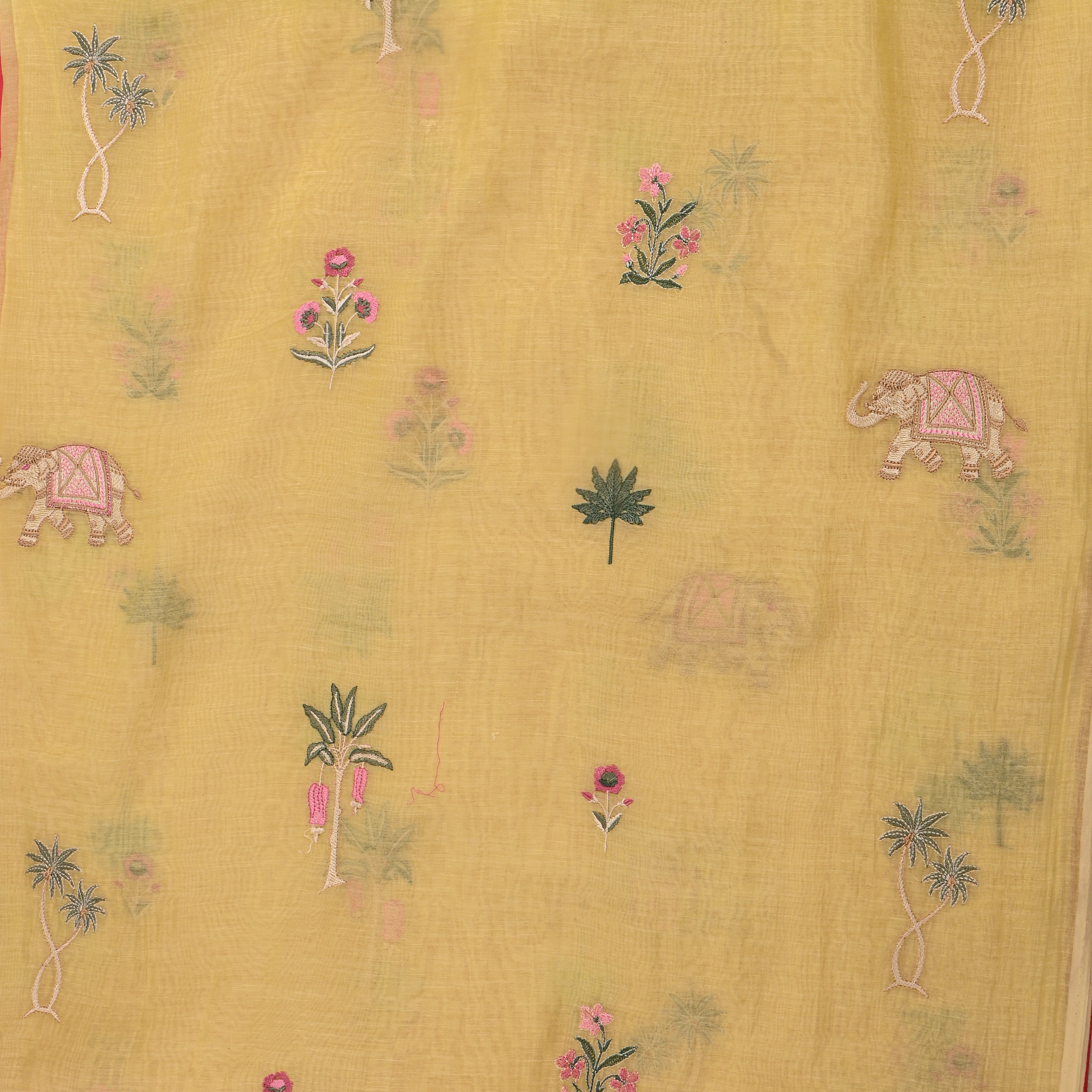Soft Yellow Embroidered Chanderi Fabric