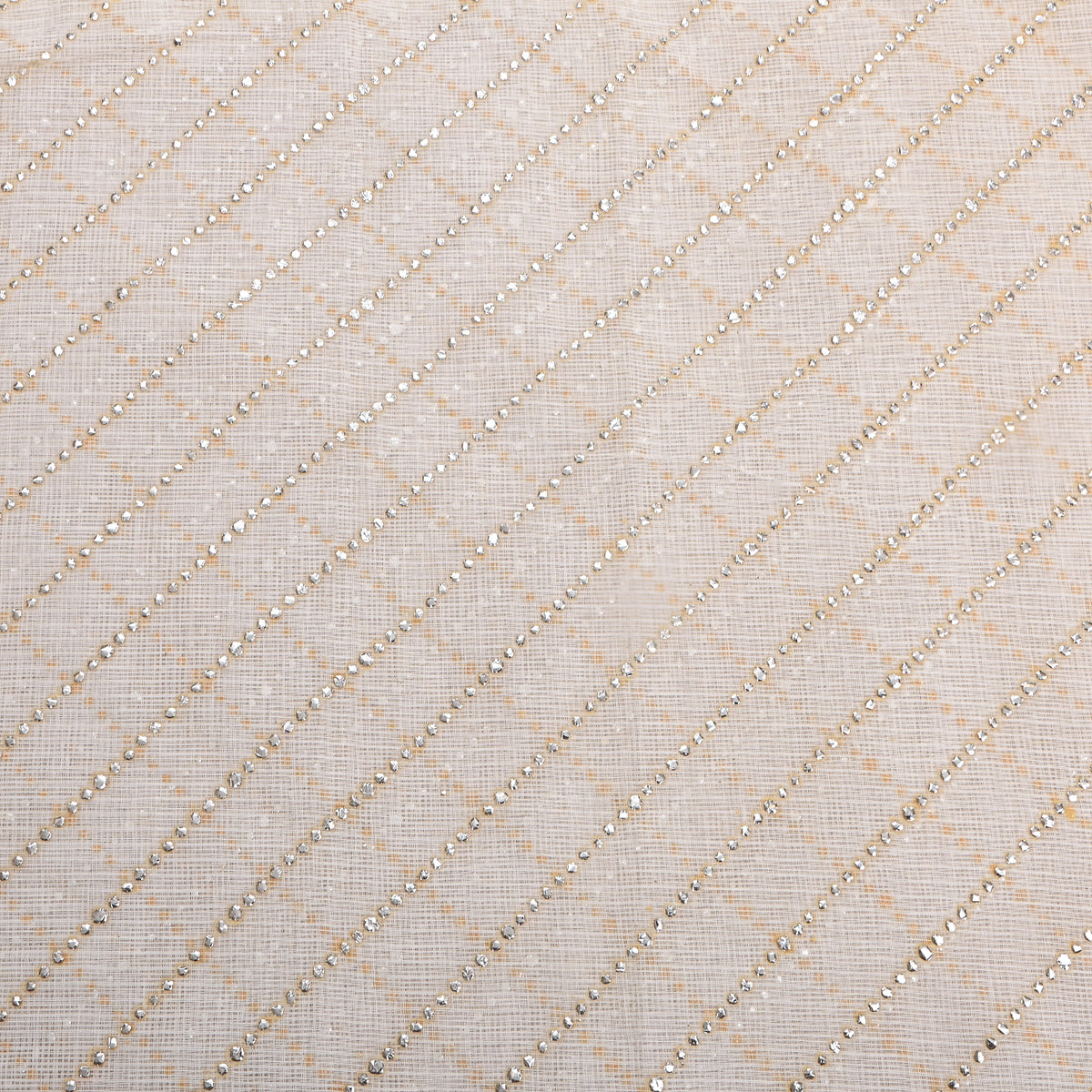 Neutral White Foil Striped Kota Doria Fabric
