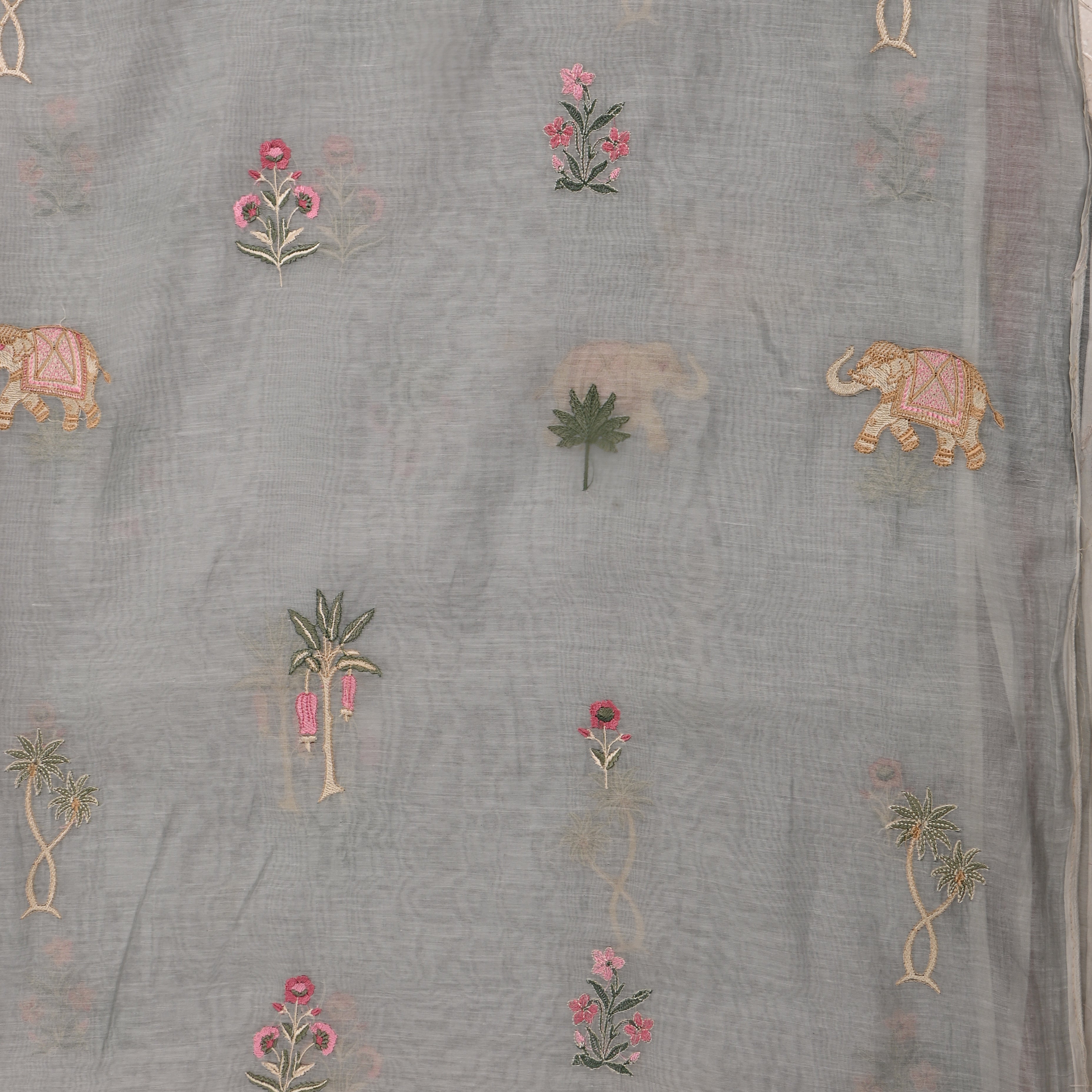 Ash Grey Embroidered Chanderi Fabric