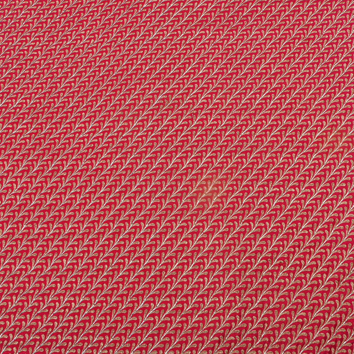 Crimson Red Gold Zari Stripe Self Weave Jamawar Silk Fabric