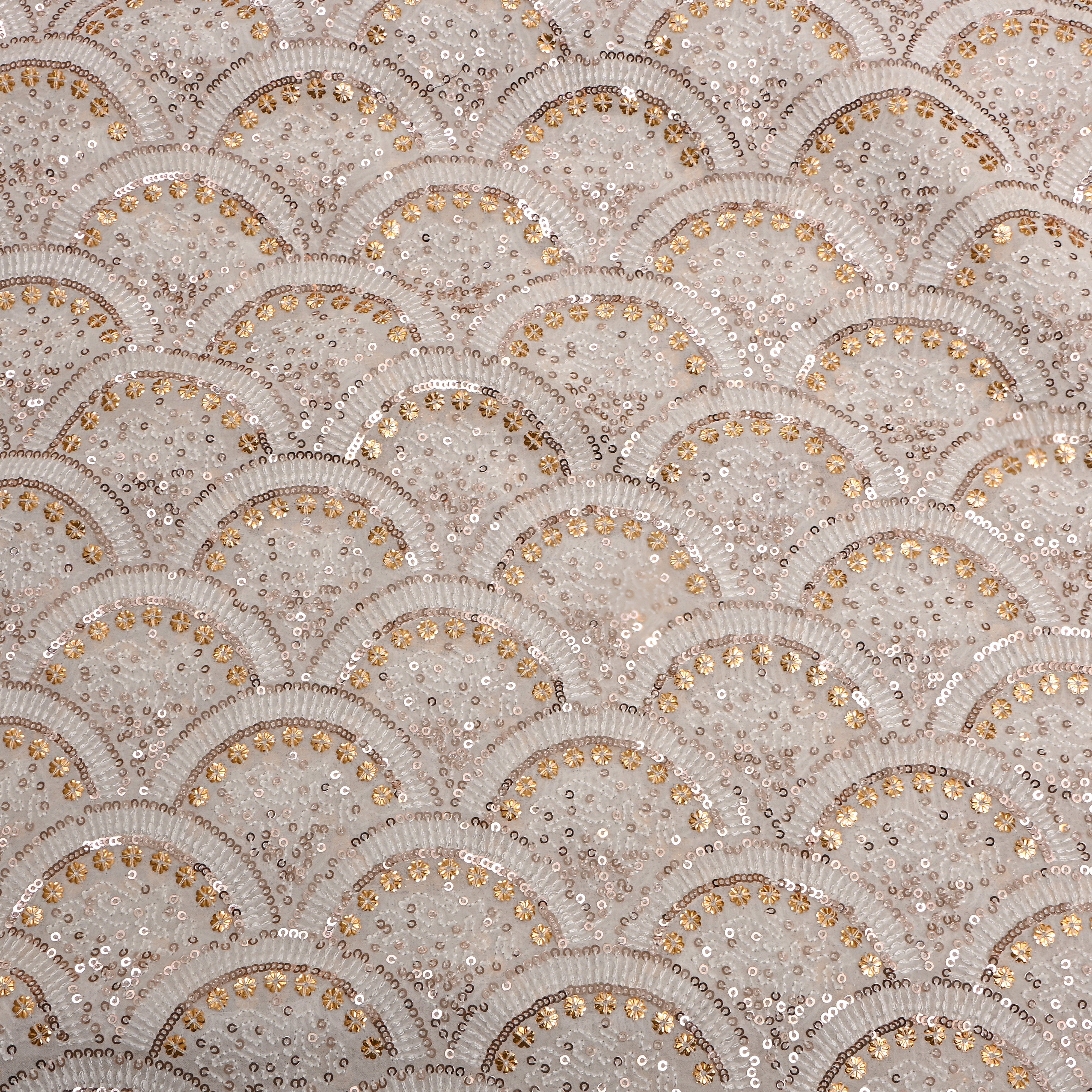 White With Gold Embroidery Georgette Fabric