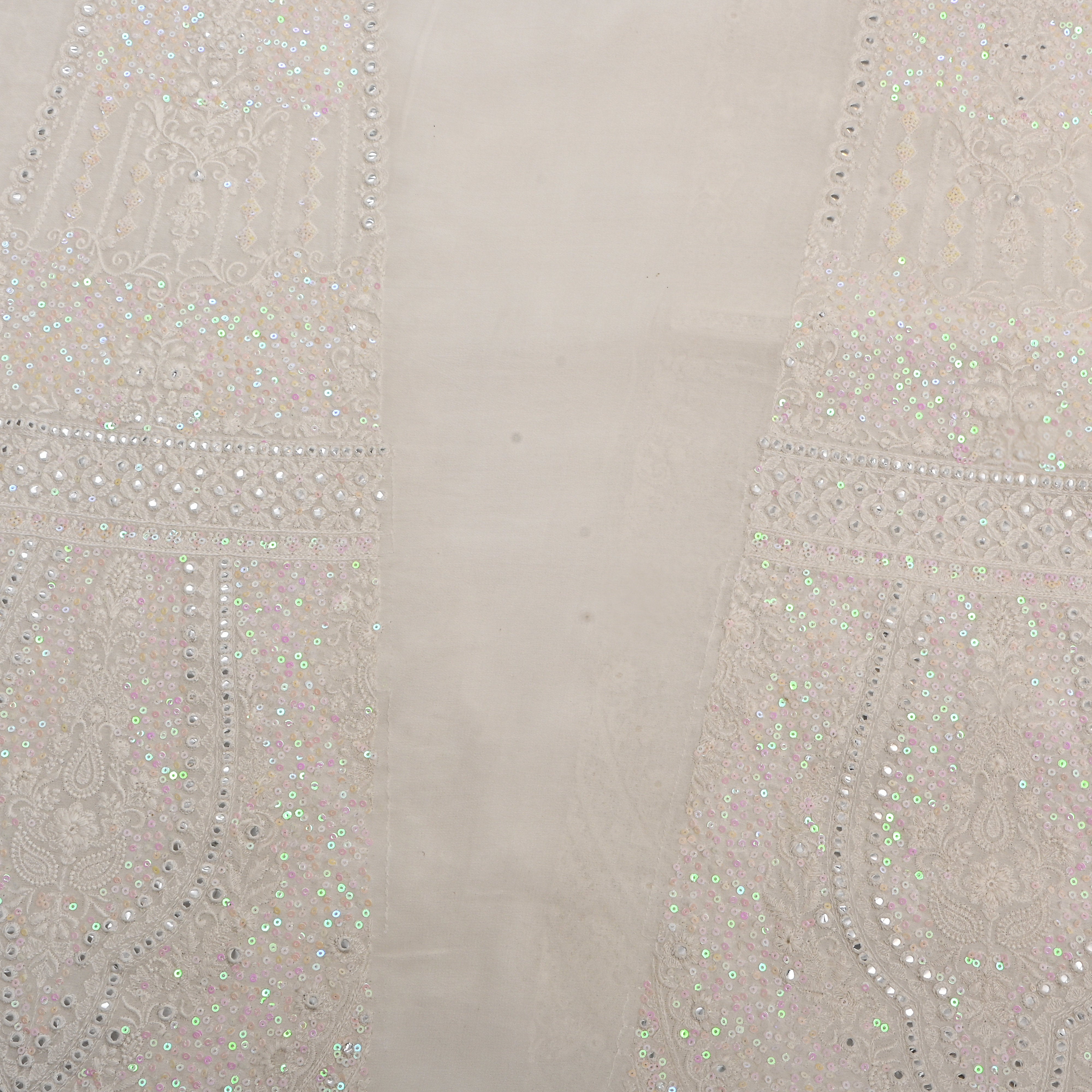 White Gold Sequin Thread Work Georgette