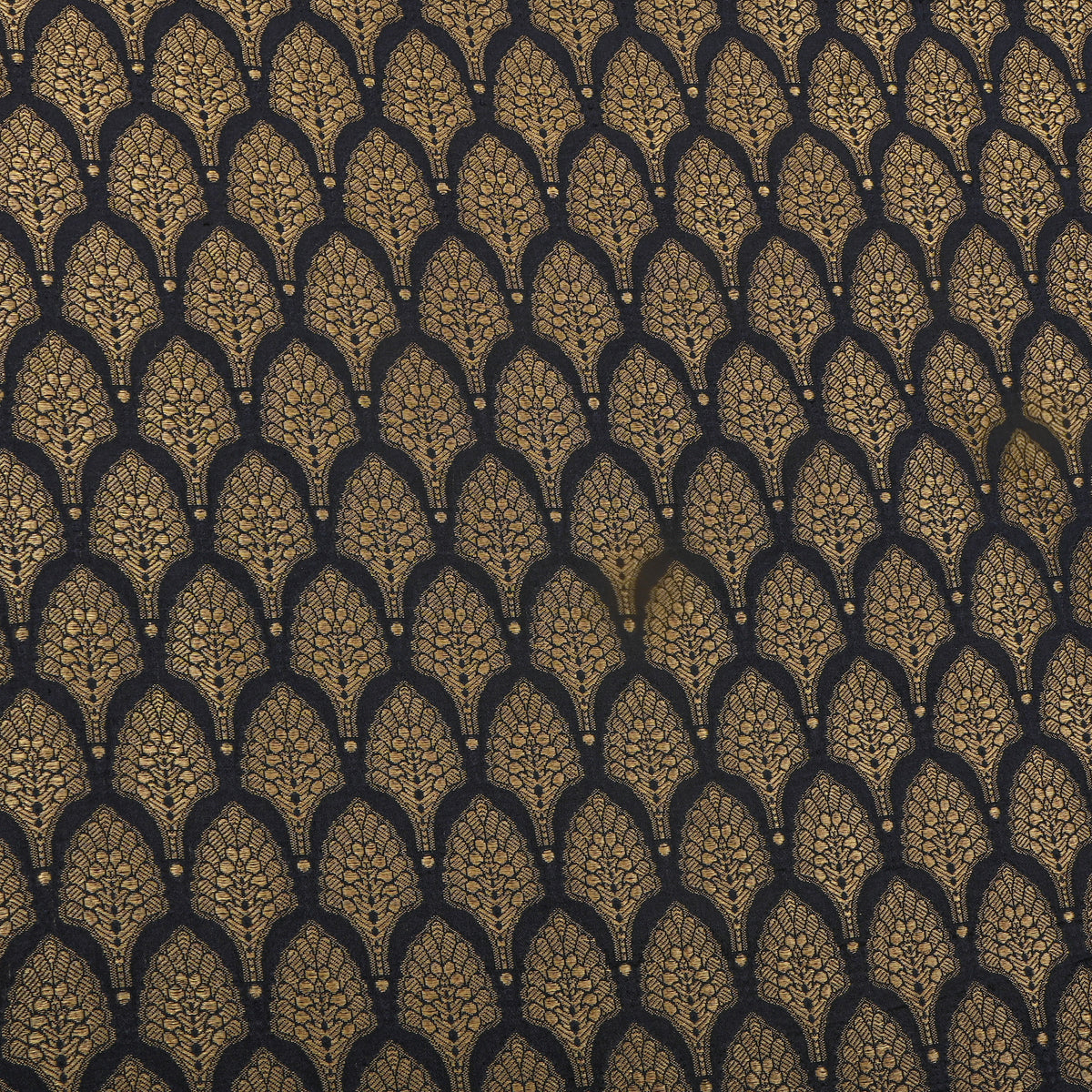 Jet Black Zari Brocade Self Weave Banarasi Silk Fabric
