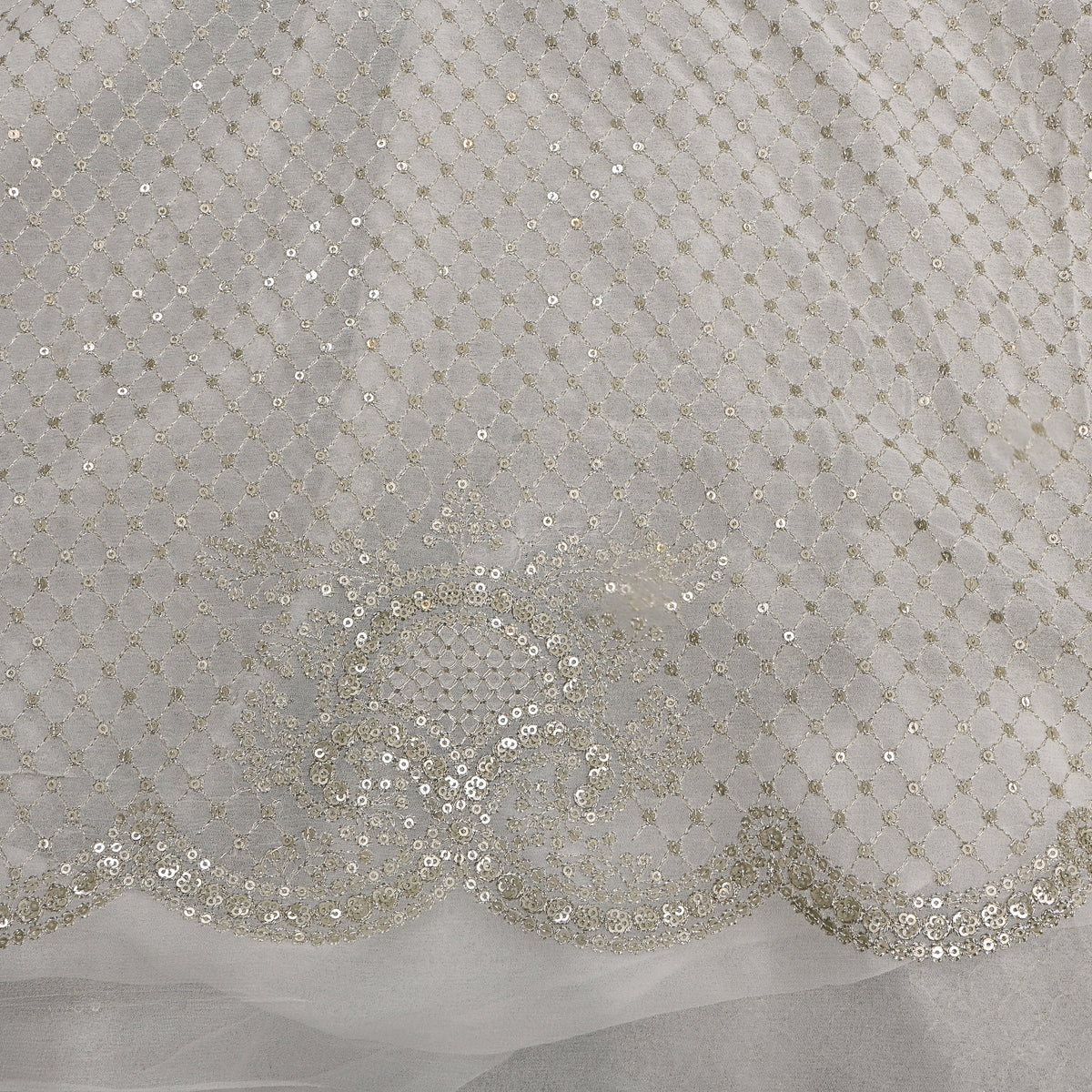 White Gold Sequin Embroidered Georgette