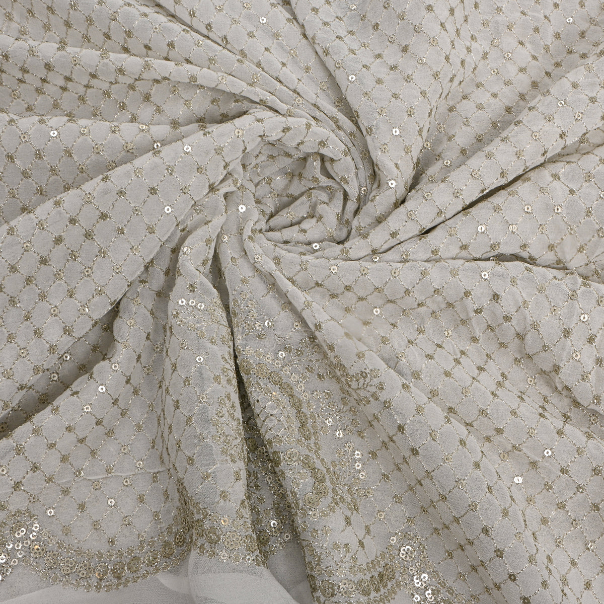 White Gold Sequin Embroidered Georgette
