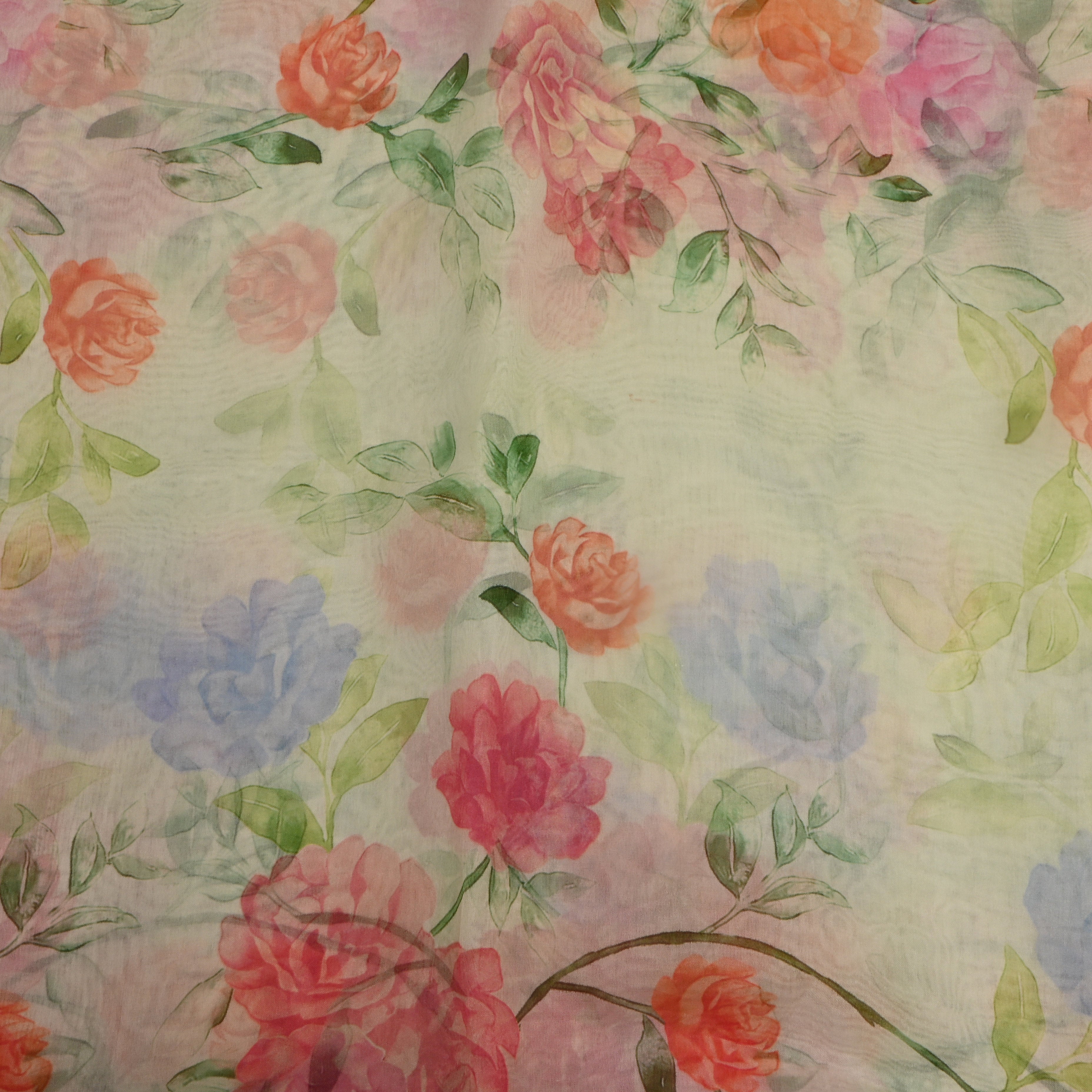 Pastel Multicolour Floral Printed Organza Fabric