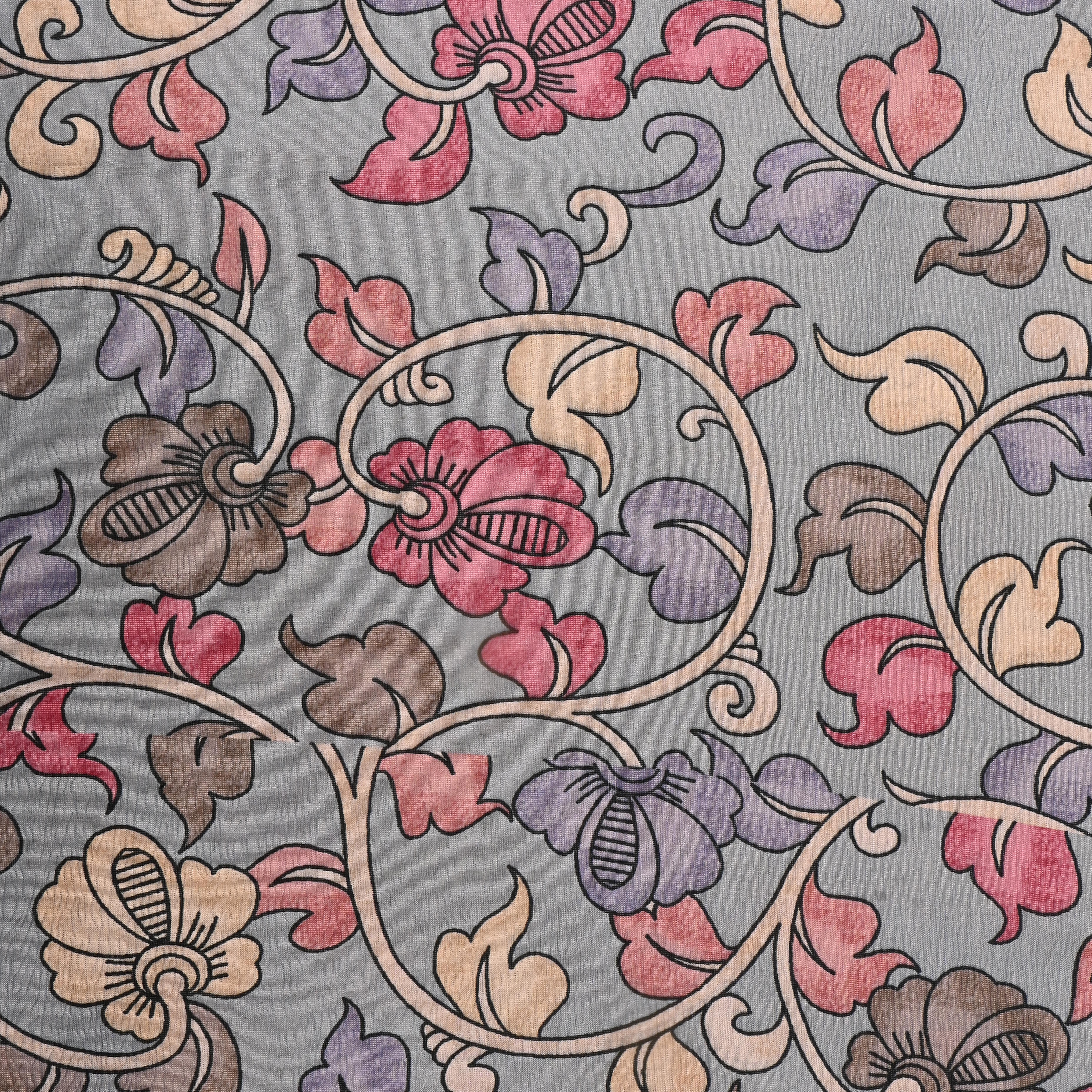 Grey Tissue Fabric With Digital Prints