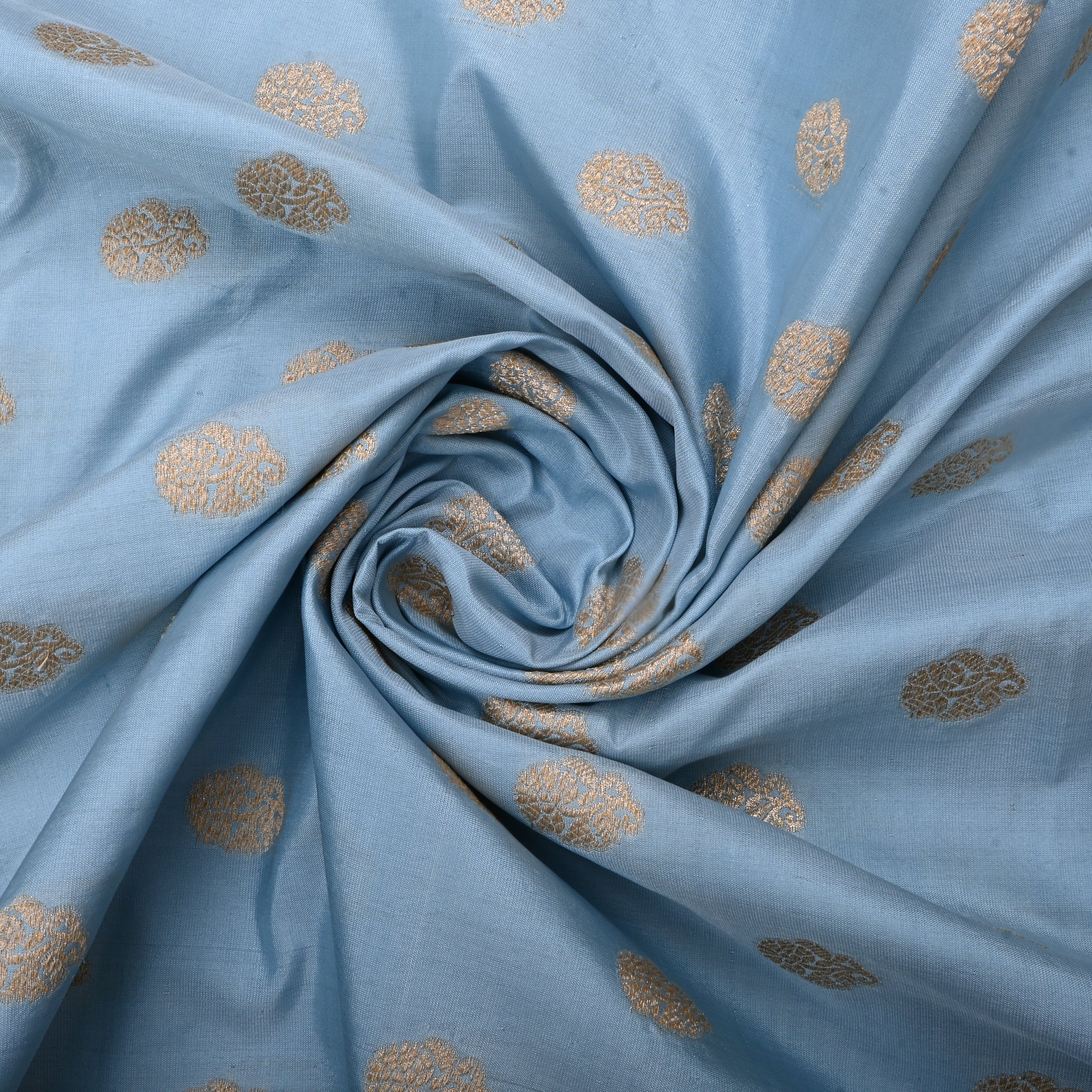 Light Gray Blue Jamawar Silk Fabric With Butti'S