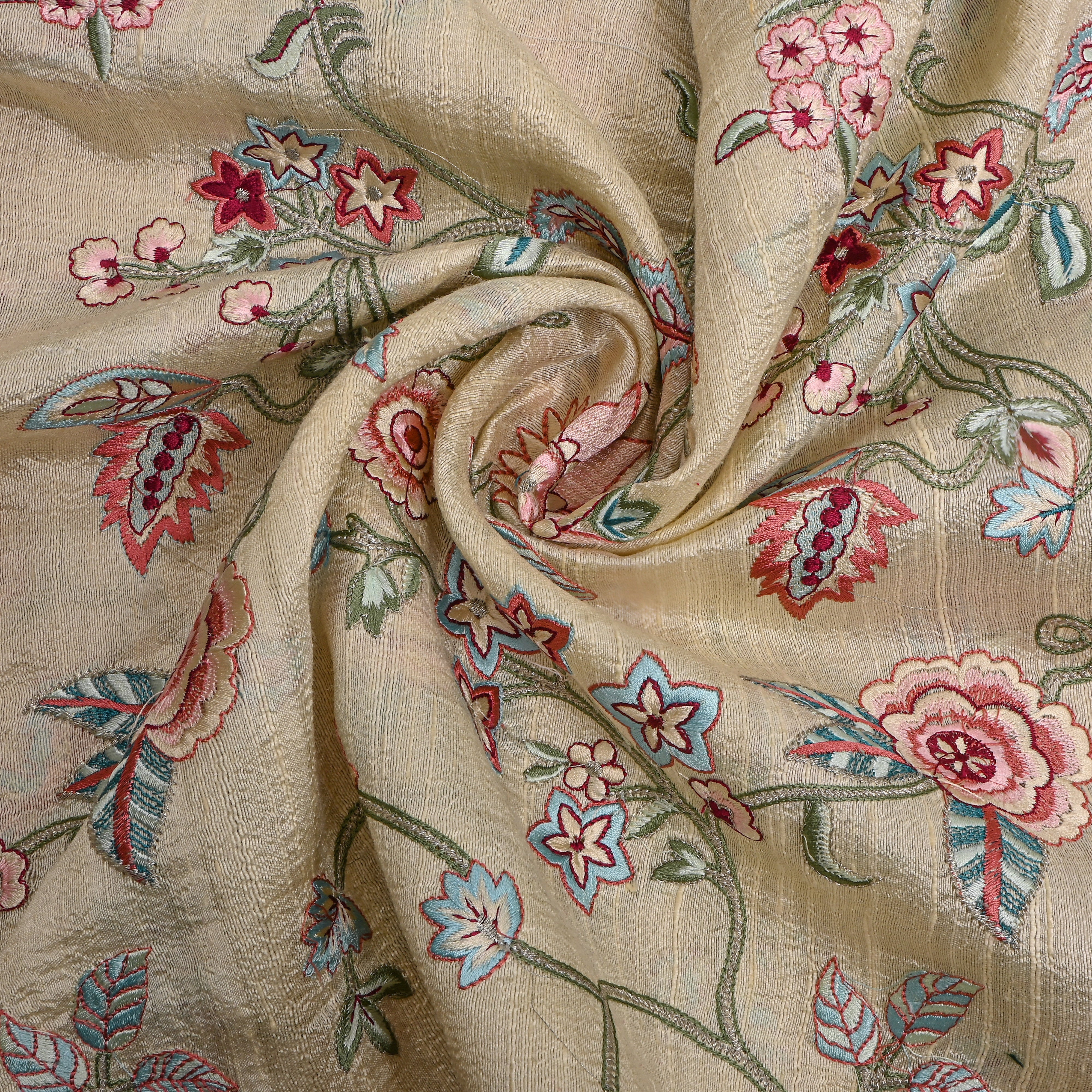 Beige Meenakari Floral Embroidered Raw Silk