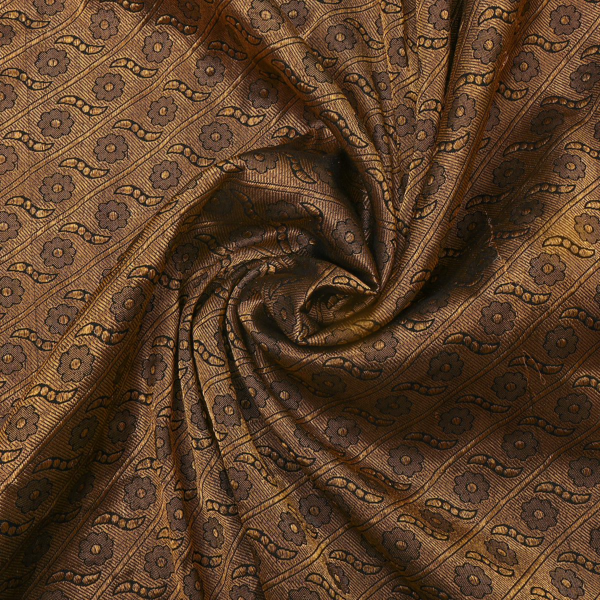 Gold And Black Floral Banarasi Silk Fabric