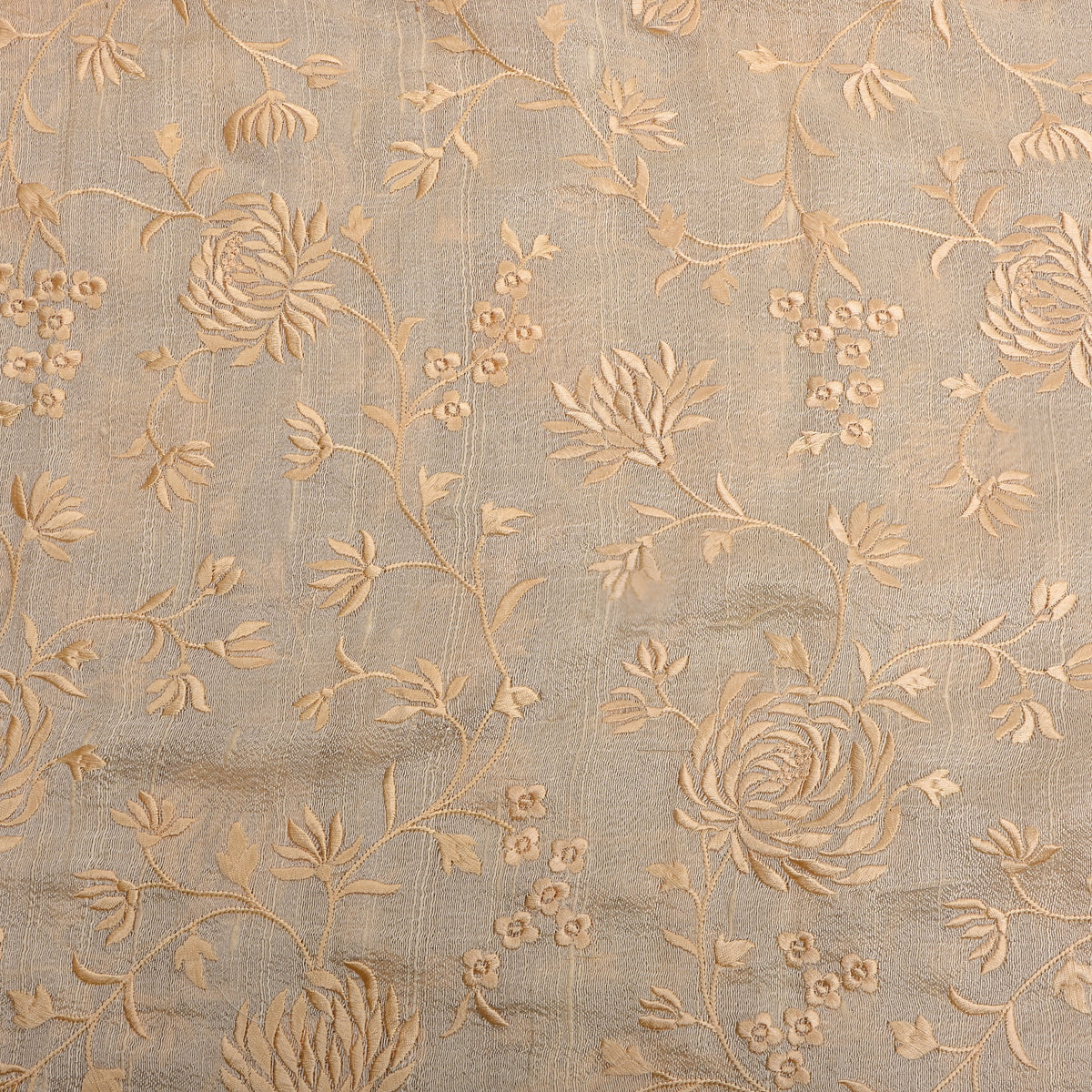 Sand Beige Floral Jaal Thread Work Raw Silk Fabric