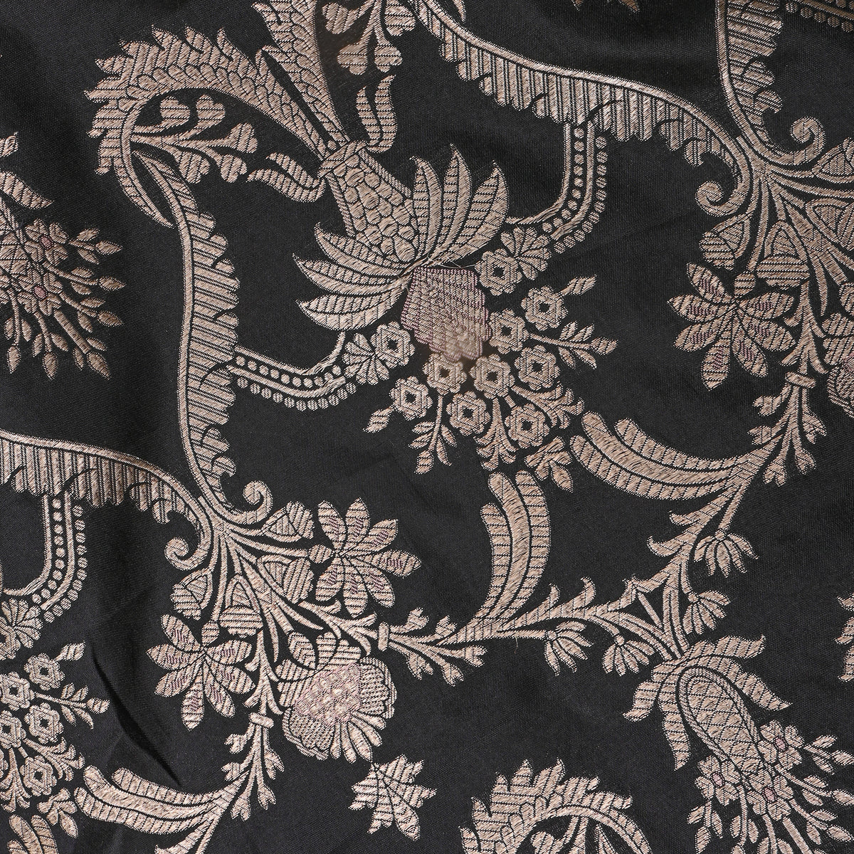 Ebony Gold Zari Brocade Jamawar Silk Fabric