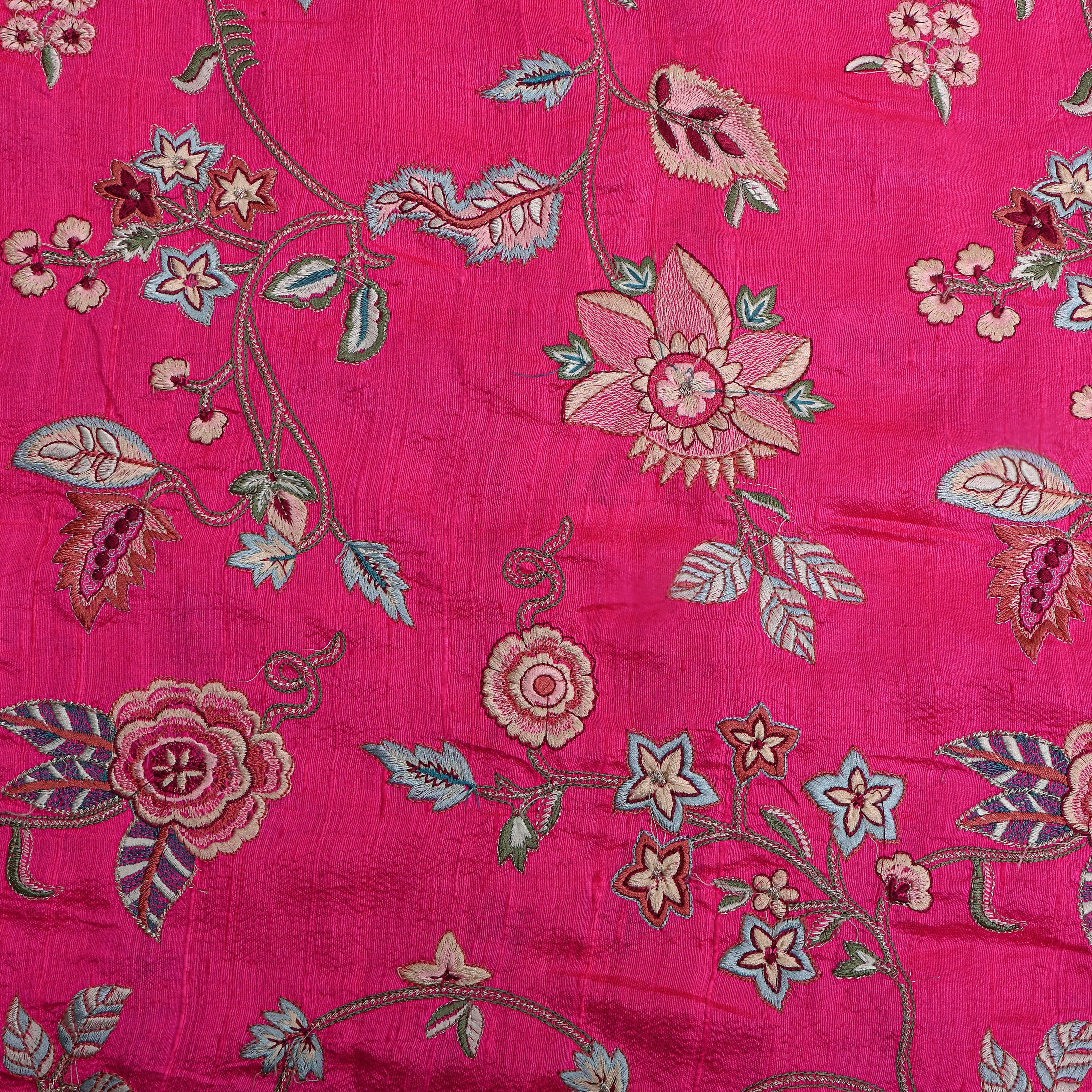 Pink Floral Thread Work Raw Silk