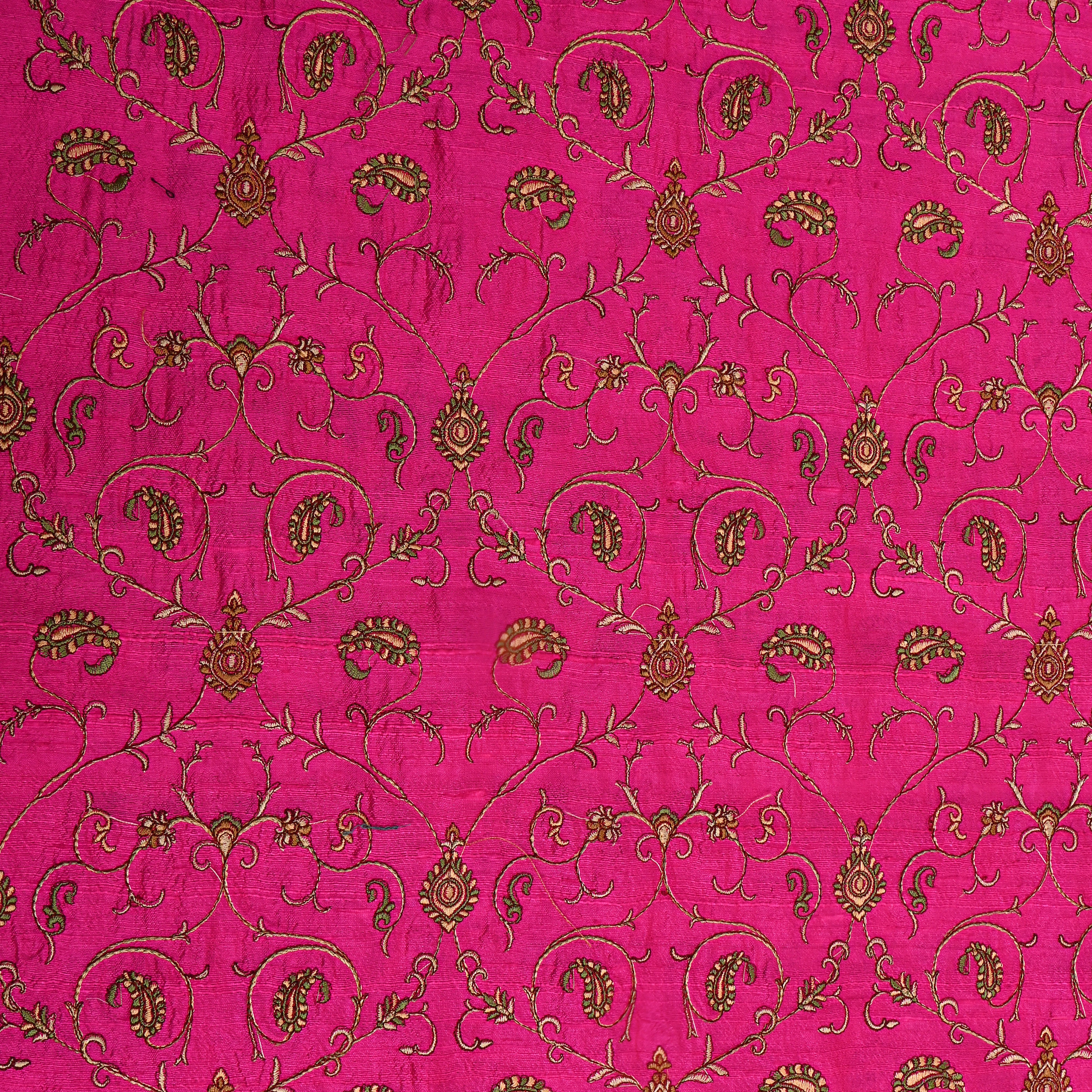 Bright Pink Geometric Jaal Raw Silk Fabric