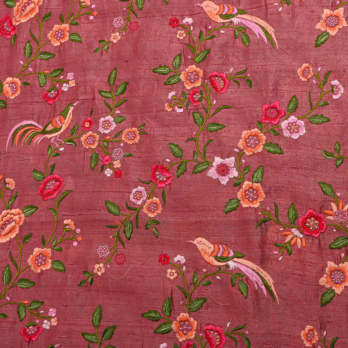 Rouge Pink Meenakari Embroidery Raw Silk
