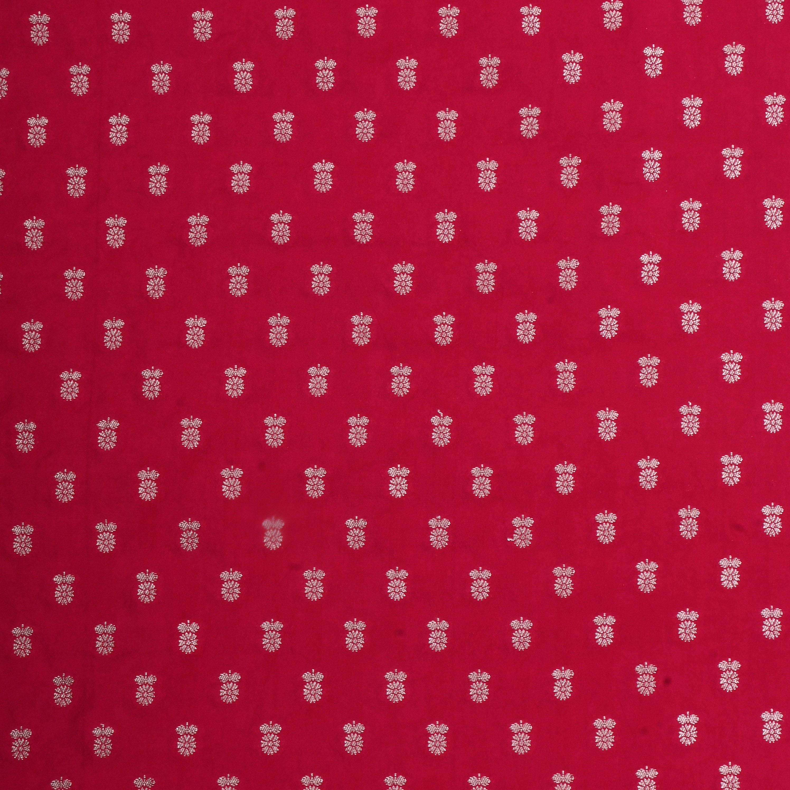 Shiraz Pinkish Red Jamawar Silk Fabric With Floral Butti'S