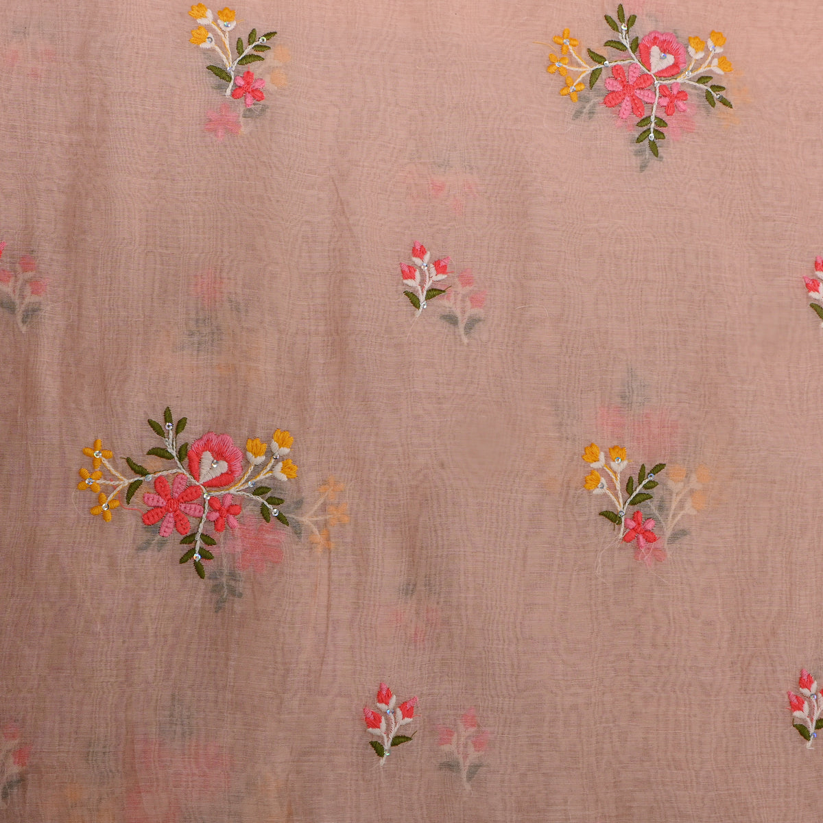 Pastel Peach Chanderi With Floral Butti