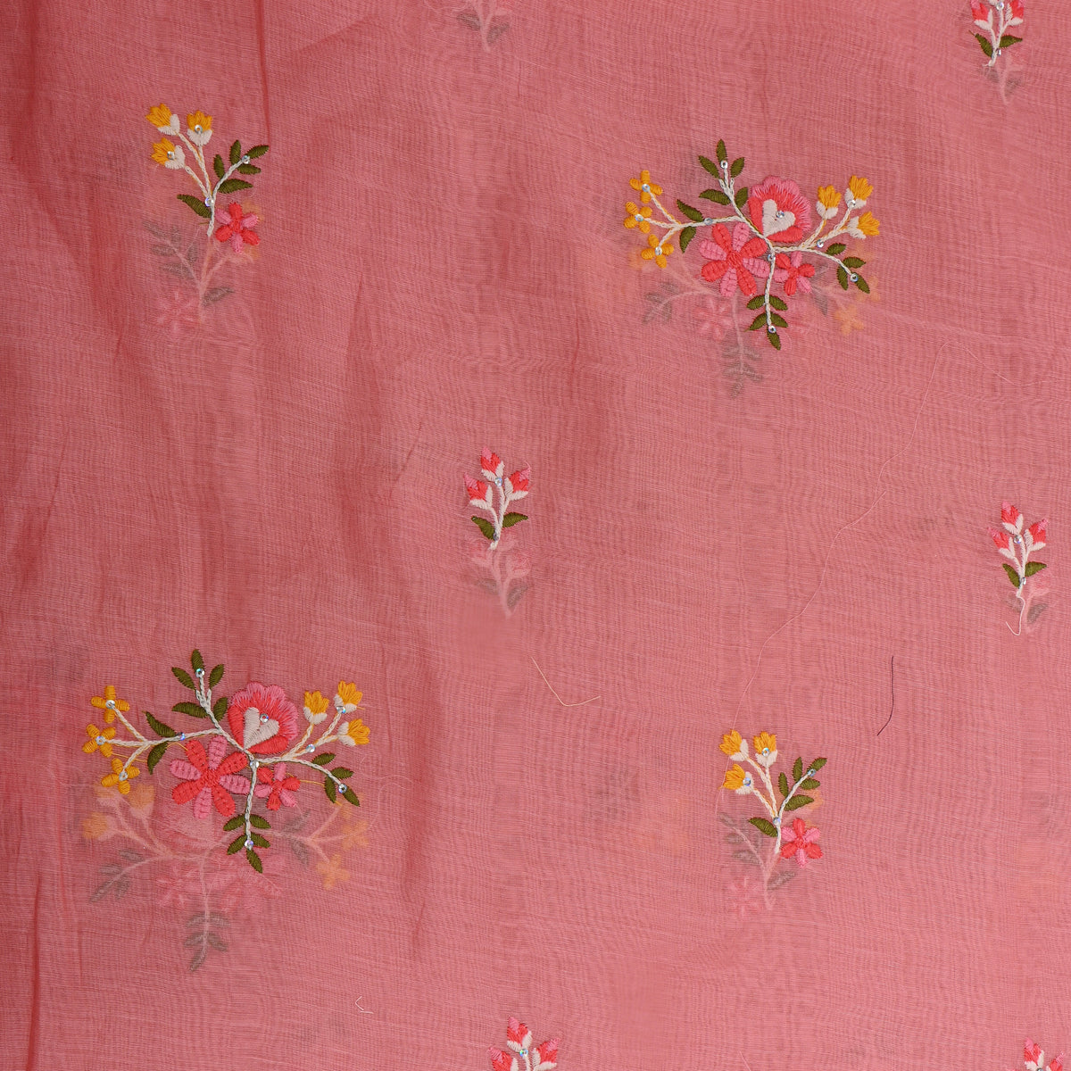 Soft Pink Flotral Butti Chanderi Fabric