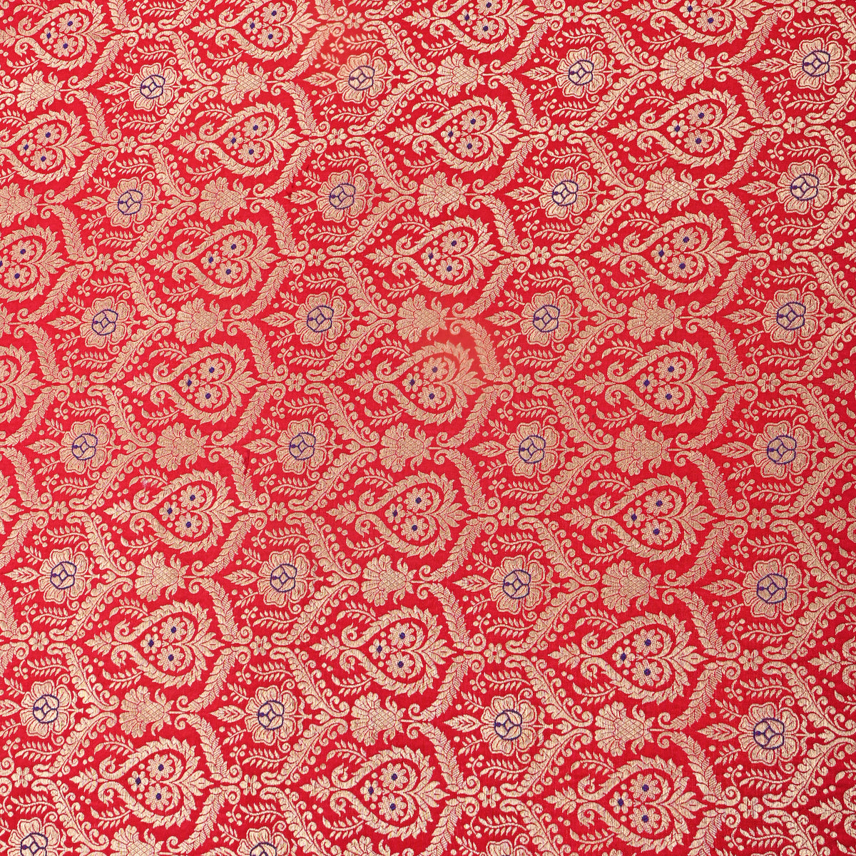 Scarlet Gold Zari Weave Brocade Jamawar Silk Fabric