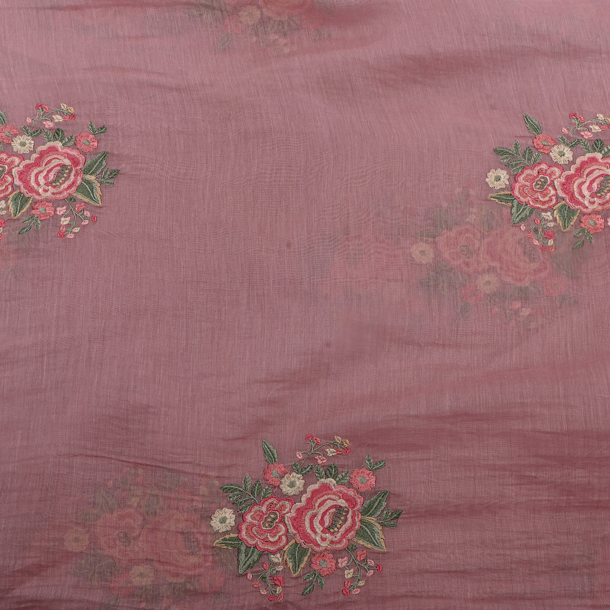 Dusty Rose Thread Work Embroidery Mul Chanderi Fabric