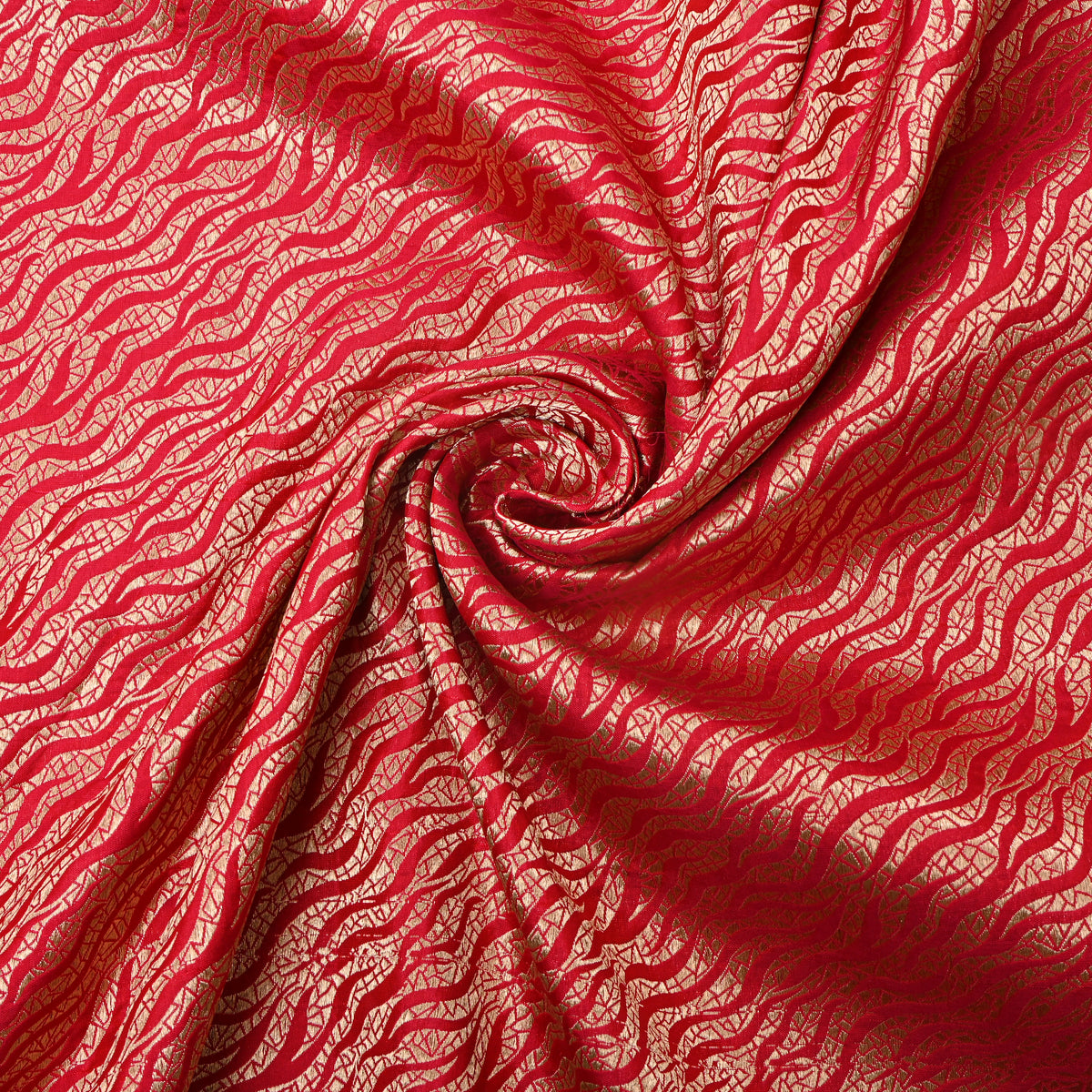 Red Self Gold Zari Weave Jamawar Silk Fabric