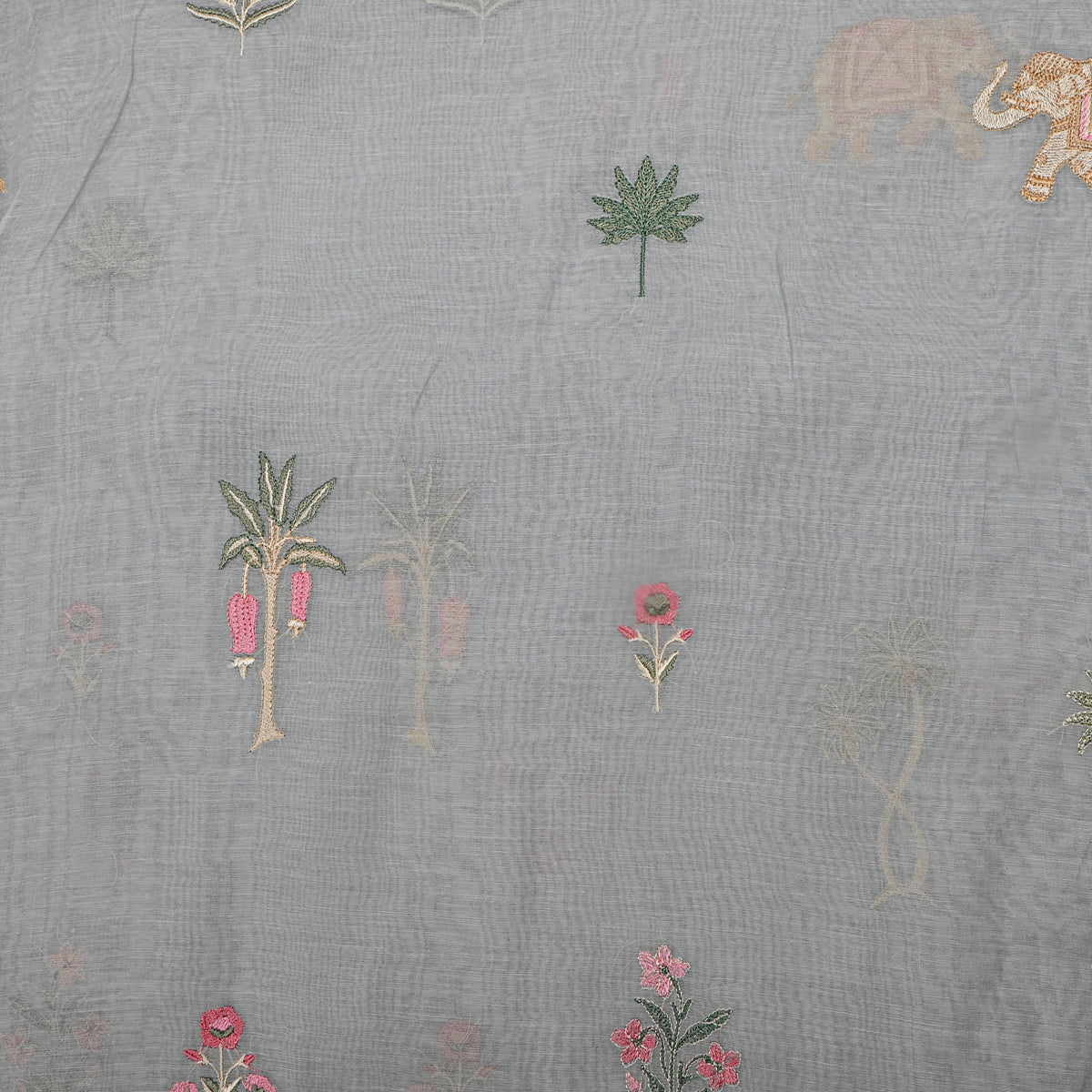 Gray Thread Work Butti Mul Chanderi Fabric