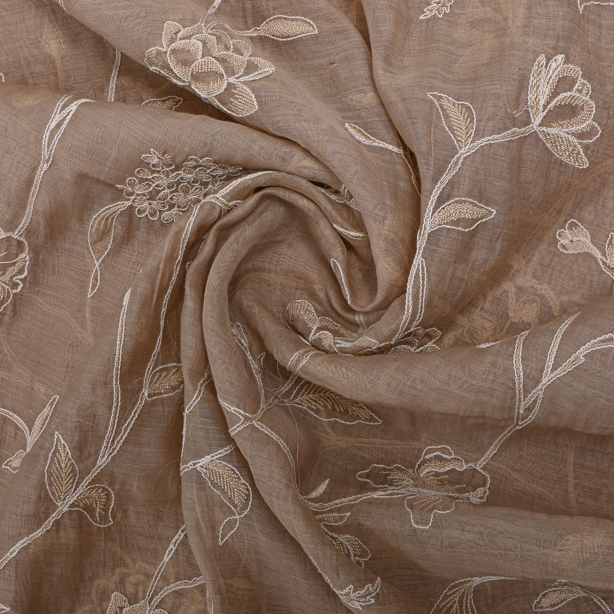 Light Beige Thread Work Floral Jaal Embroidery Chanderi Fabric