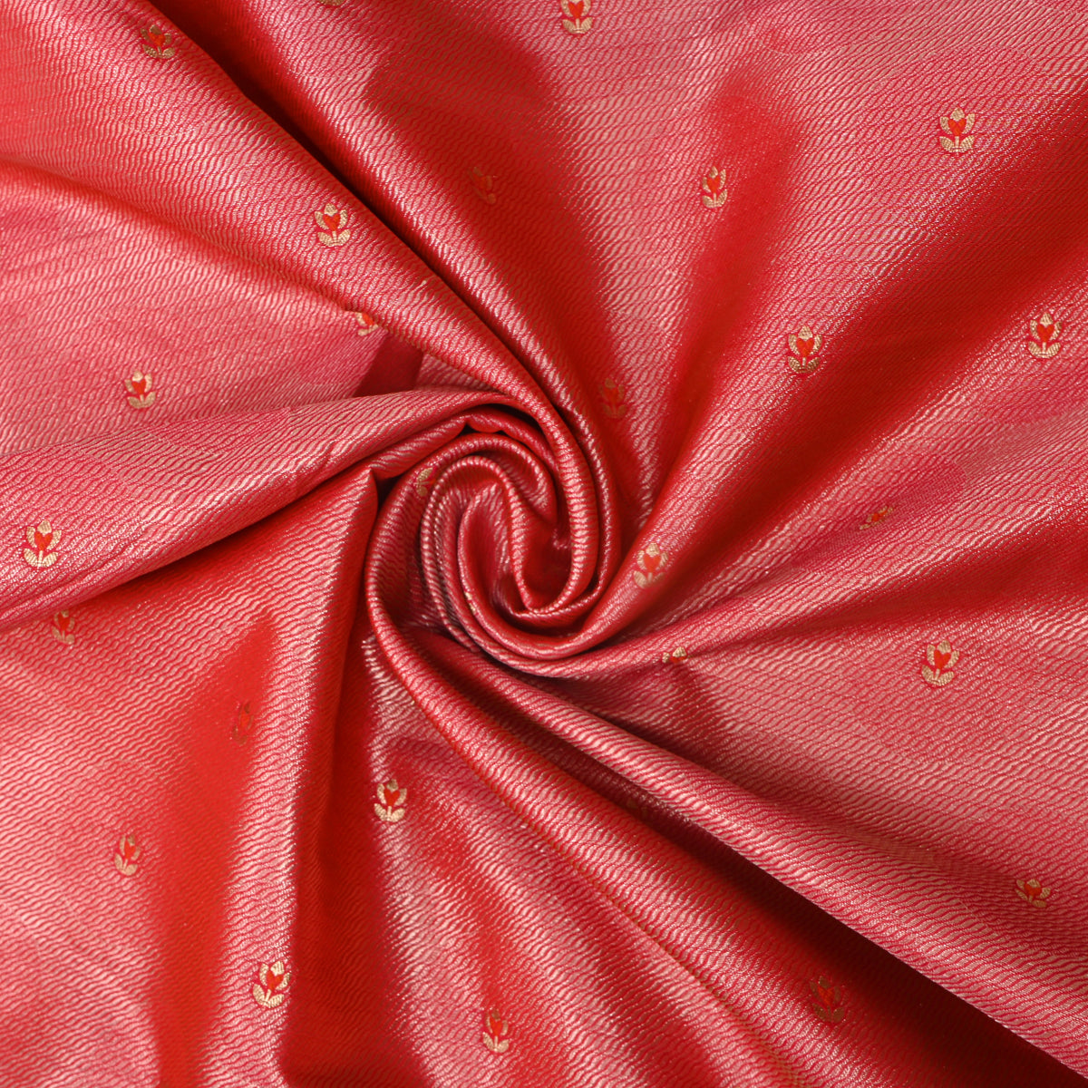 Salmon Pink Gold Tulip Butti Self Weave Banarasi Silk Fabric