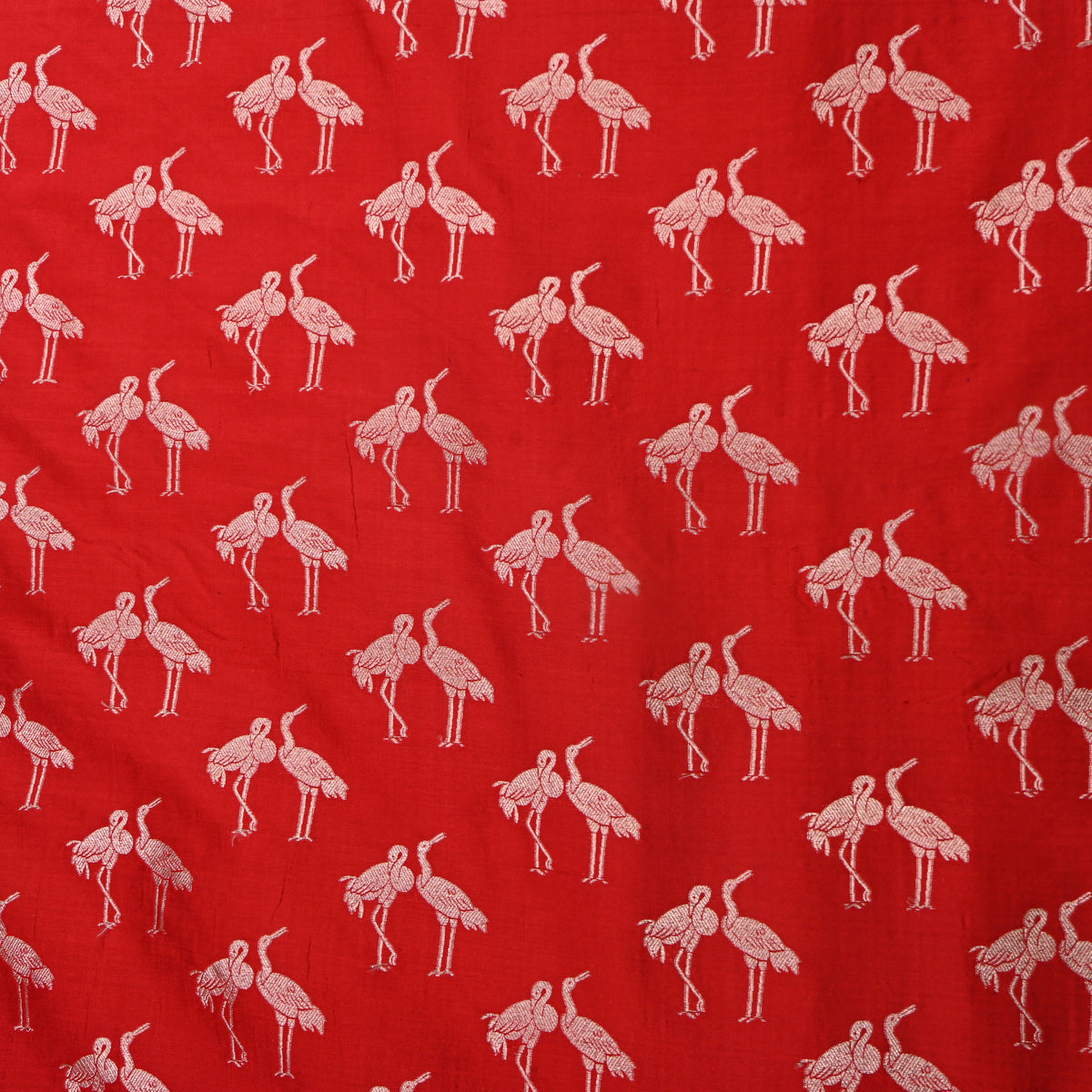 Scarlet Gold Zari Crane Motif Banarasi Silk Fabric