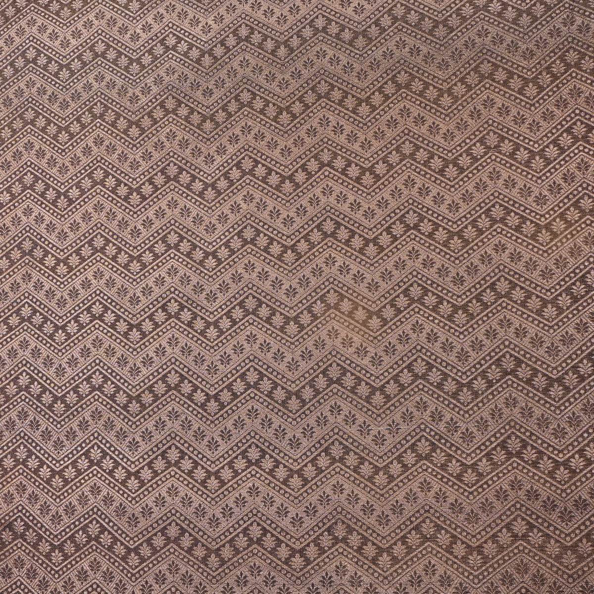 Brown Gold Zari Zigzag Weave Banarasi Silk Fabric