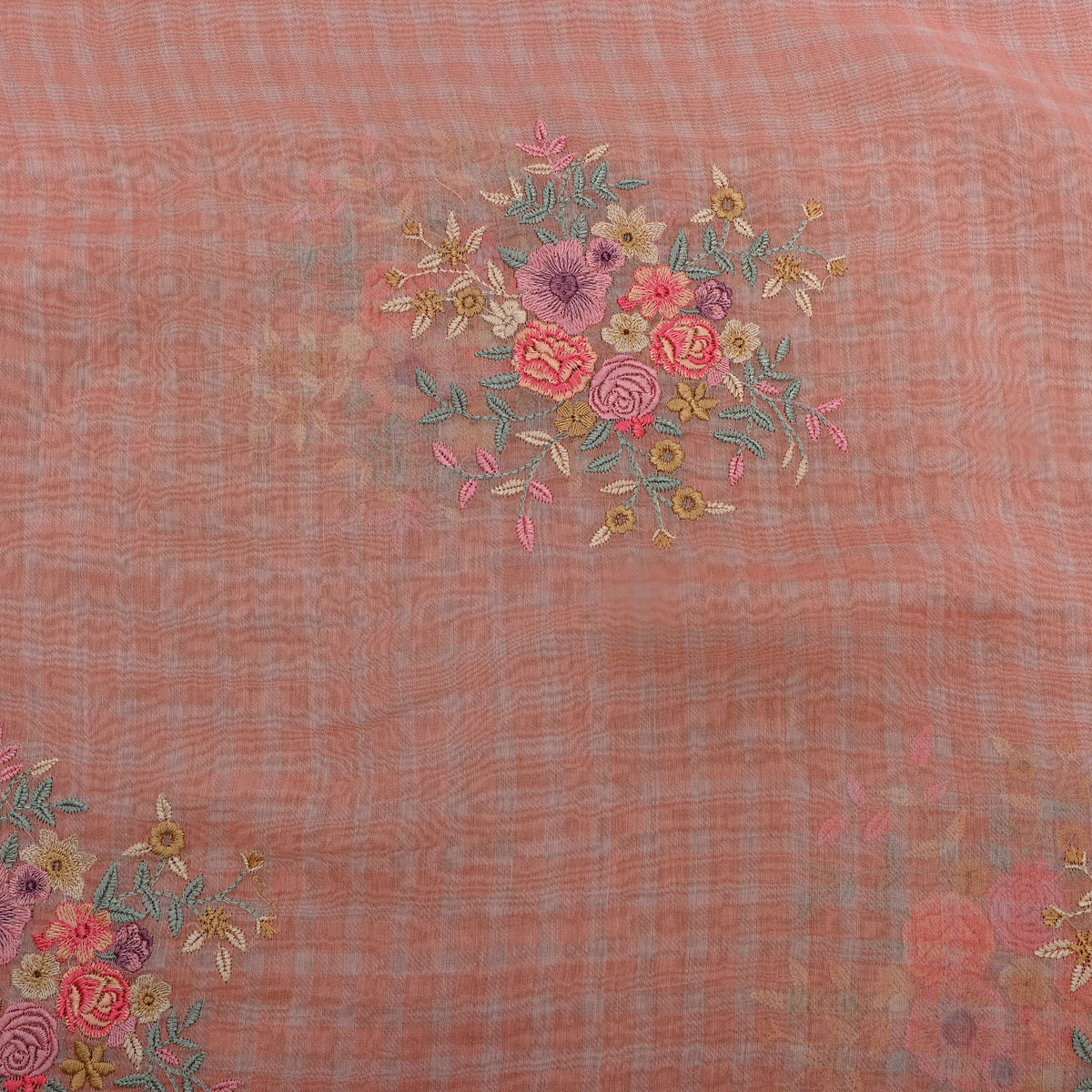 Blush Pink Thread Work Butti Chanderi Fabric