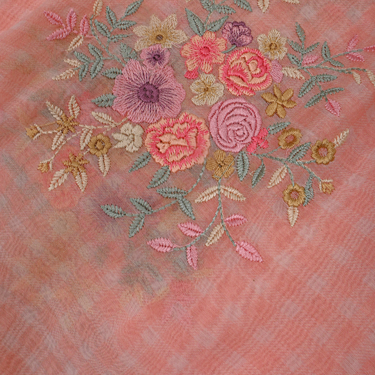 Blush Pink Thread Work Butti Chanderi Fabric