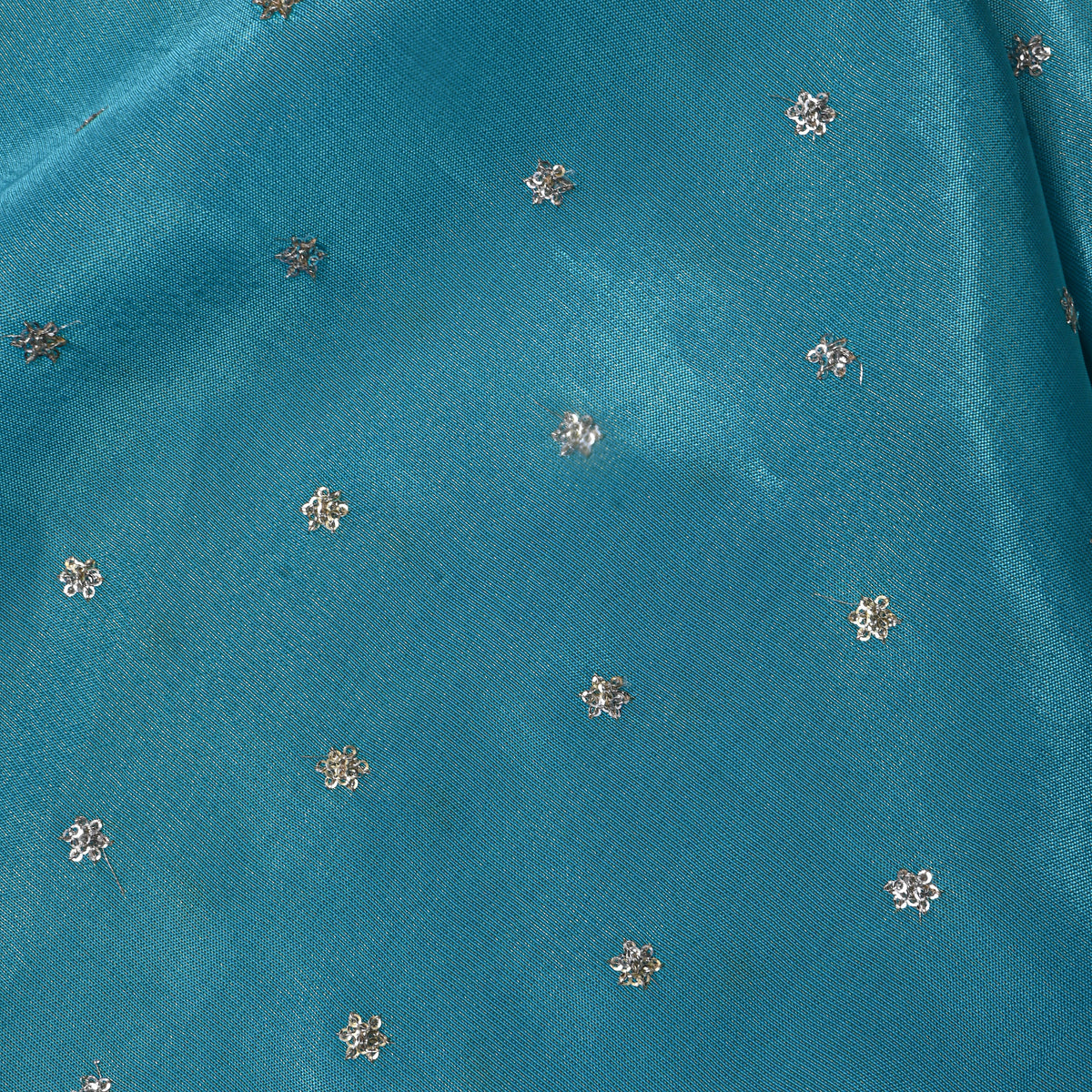 Turquoise Blue Silver Sequin Floral Butti Tissue Fabric