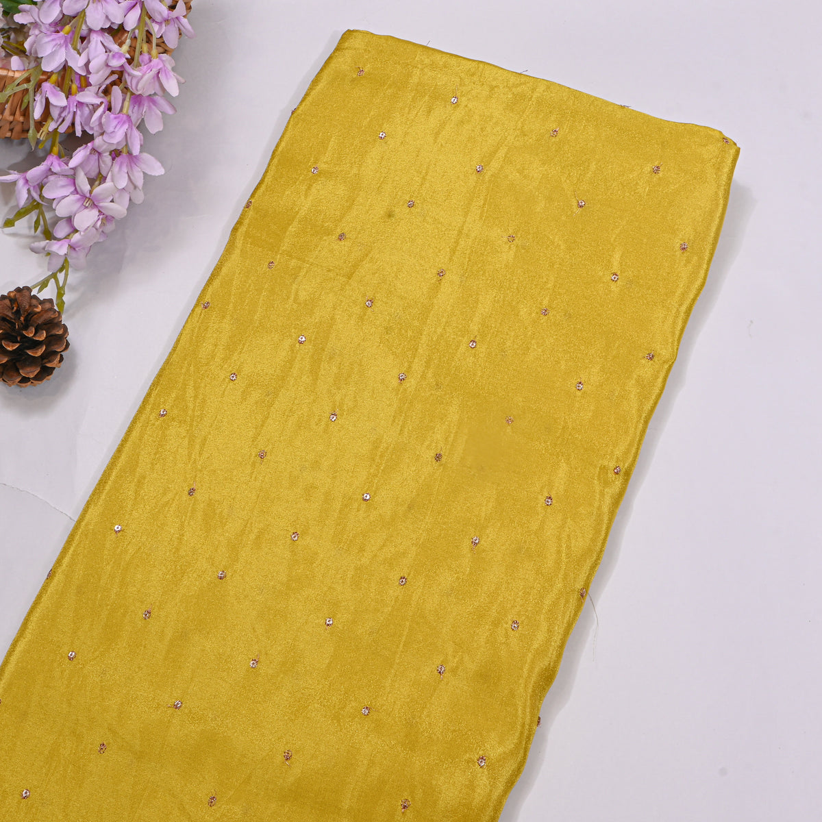 Marigold Sequin Butti Embroidery Tissue Fabric