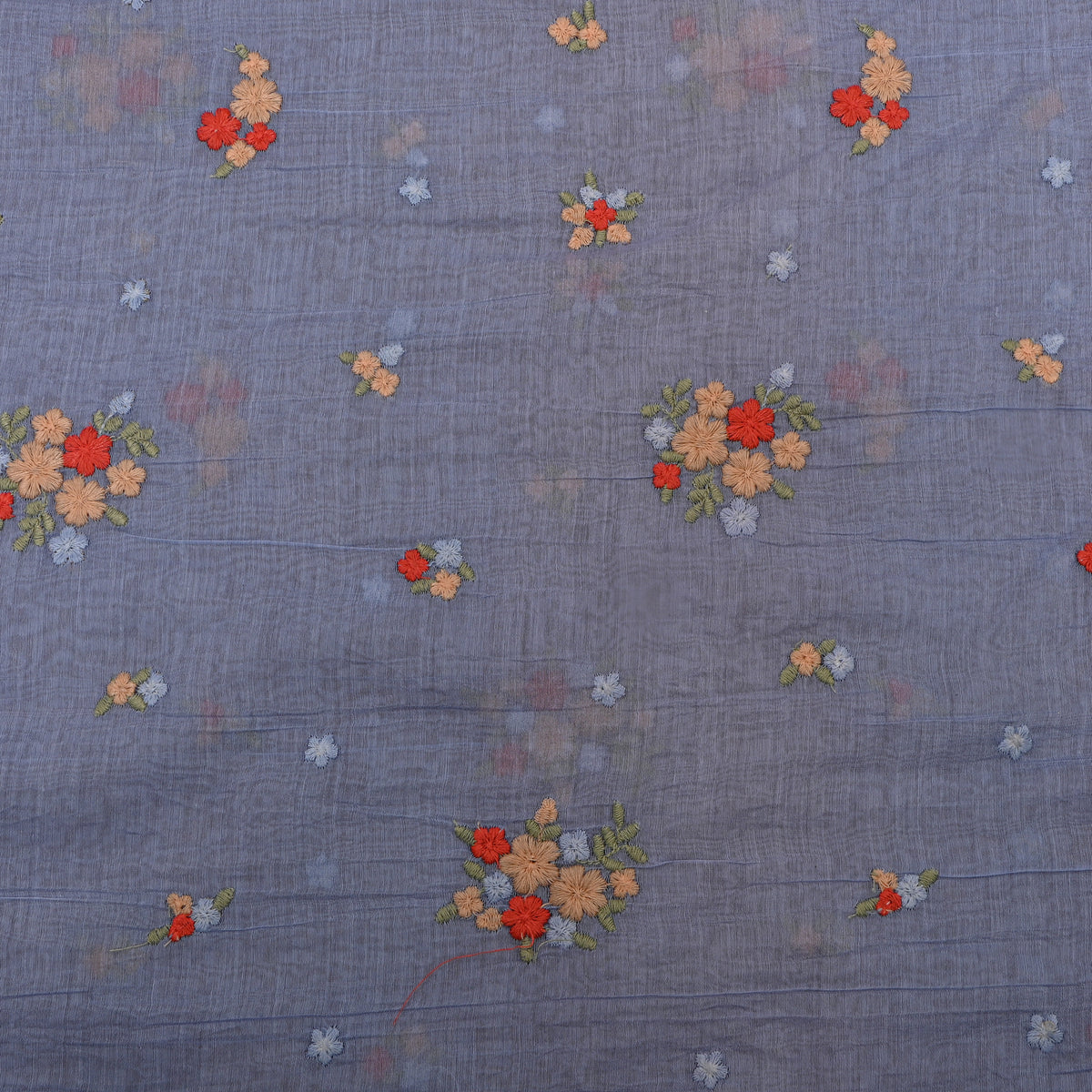 Pastel Blue With Coral Thread Work Butti Mul Chanderi Fabric