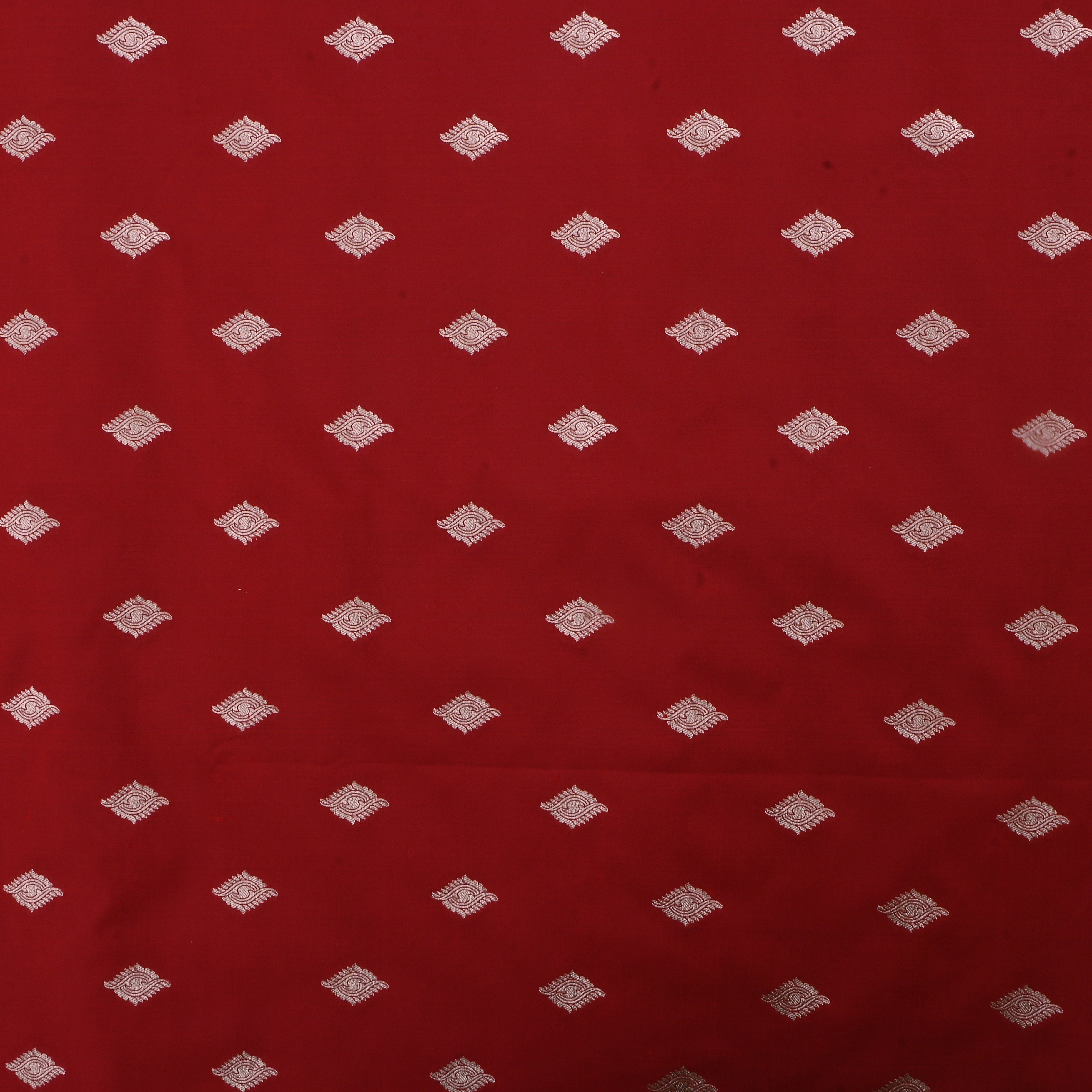 Falu Red Jamawar Silk Fabric With Eye Butti'S