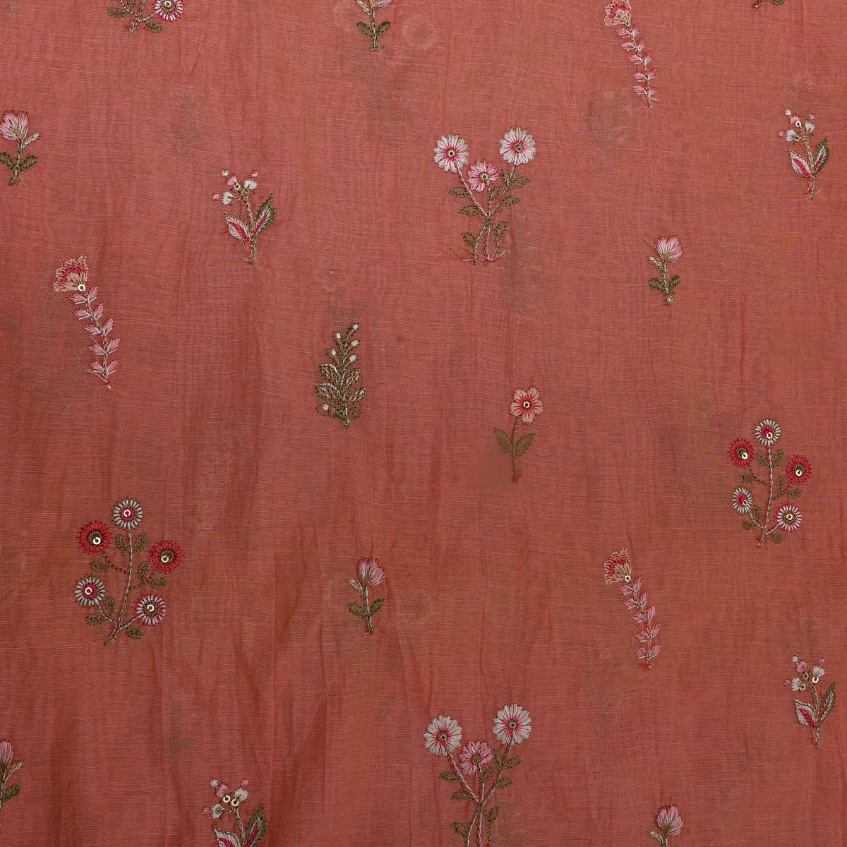 Pastel Orange Chanderi With Floral Butti