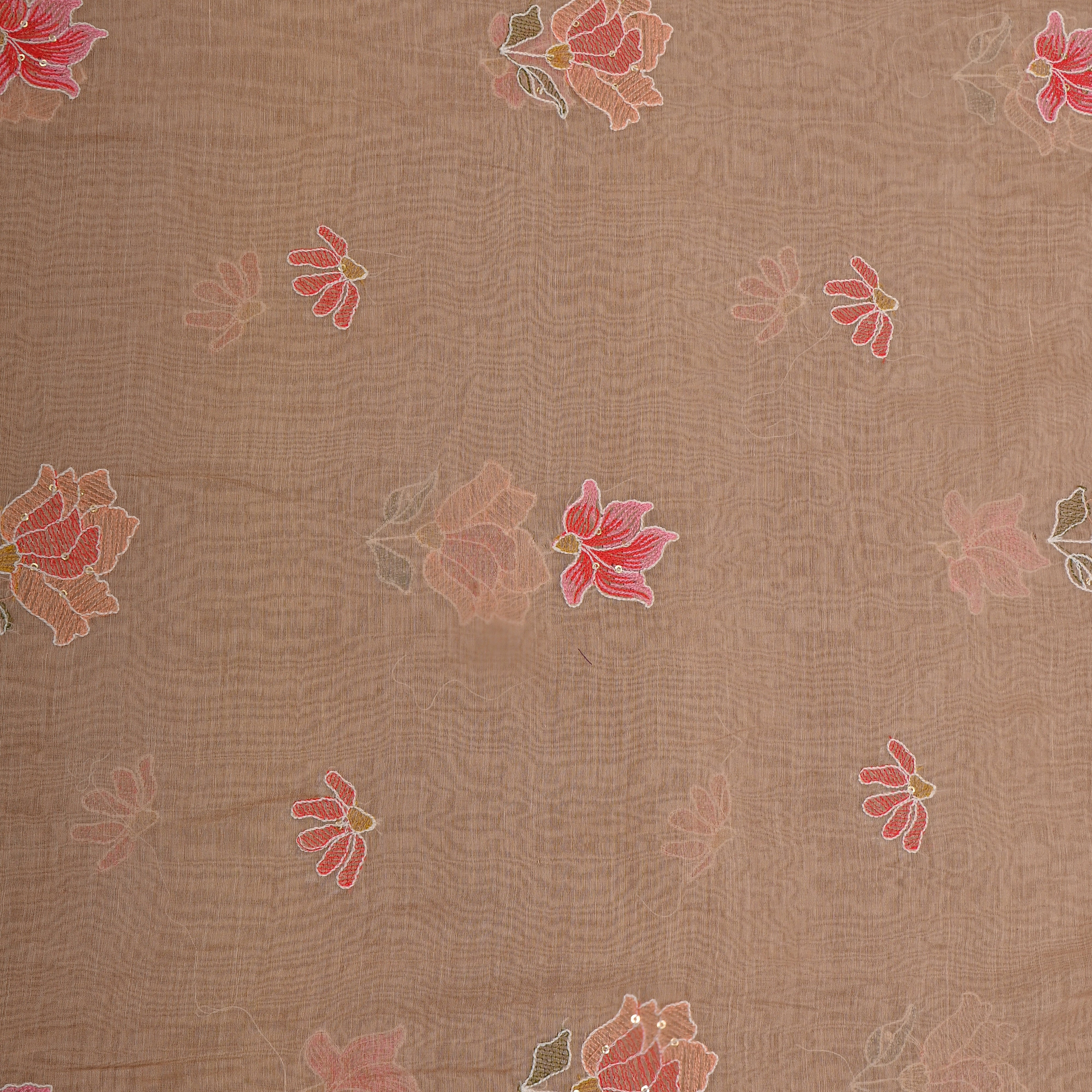 Beige Floral Thread Embroidered Chanderi